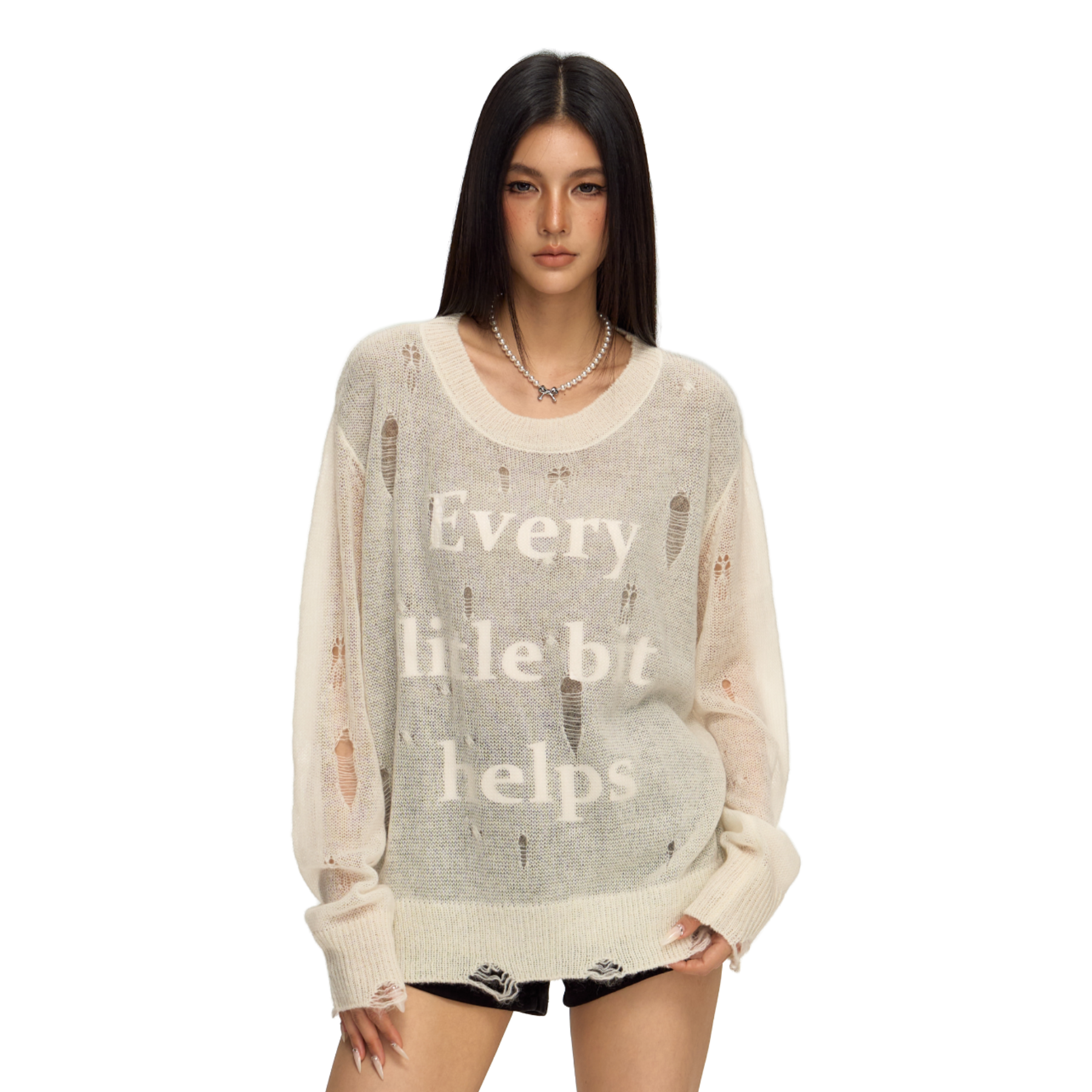 Destroyed Slogan Print Sweater