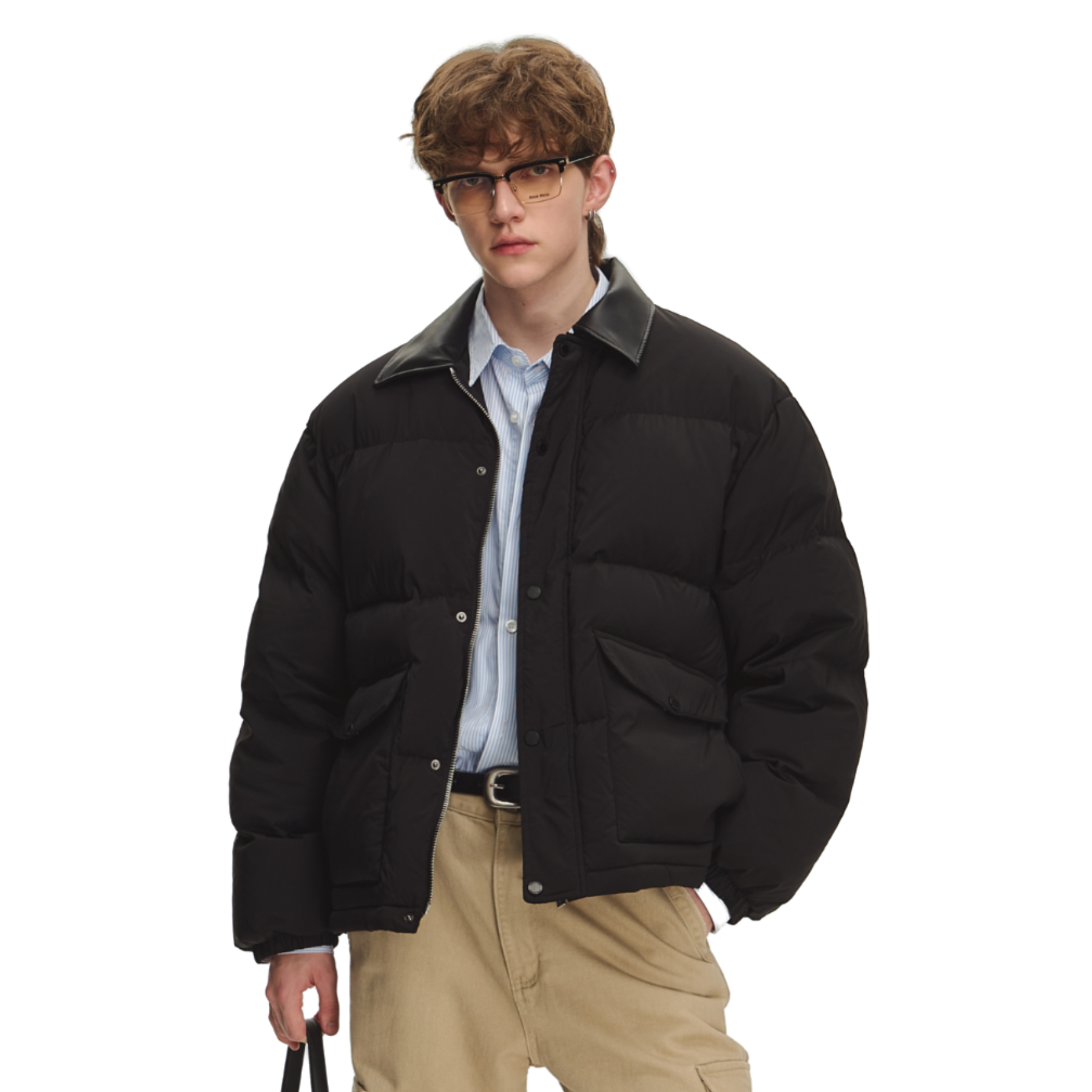 Leather Collar Winter Down Puff Jacket