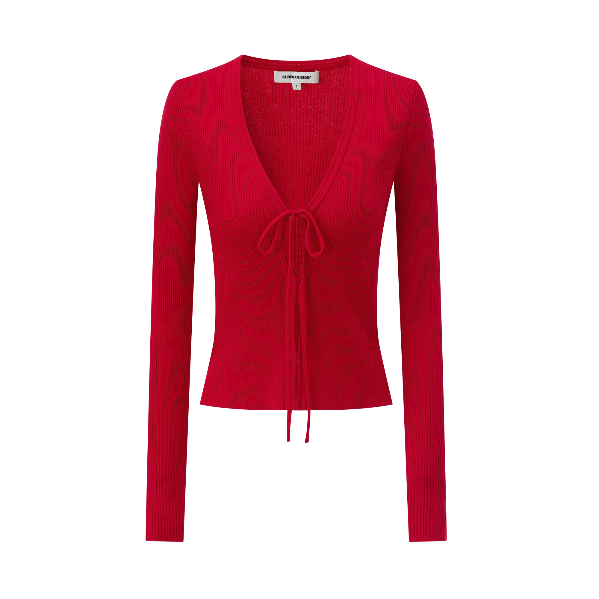 Red Wool Blend V-Neck Lace-Up Knit Cardigan