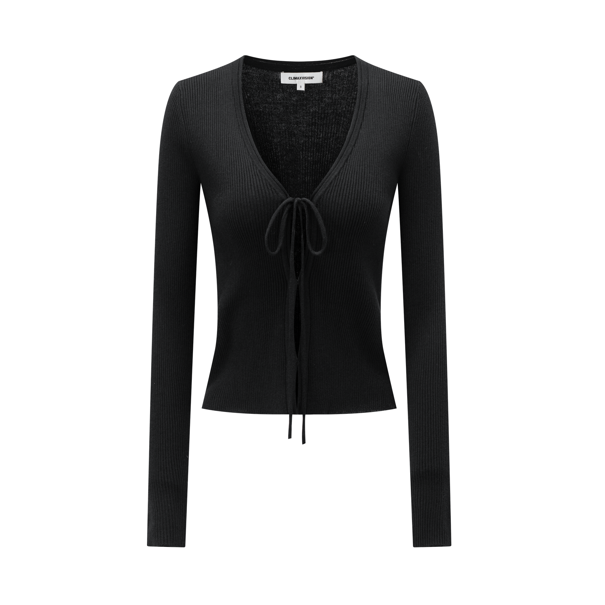 Black Wool Blend V-Neck Lace-Up Knit Cardigan