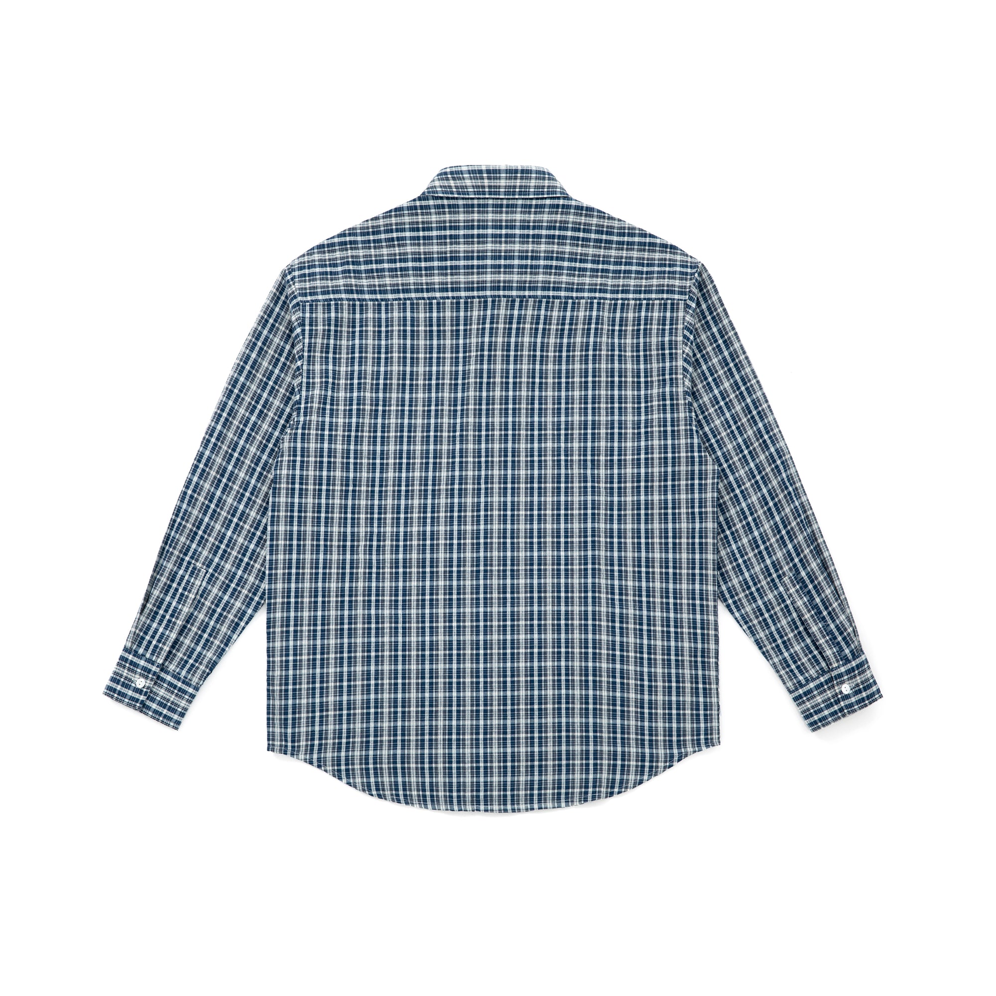 Blue Wrinkled Texture Bubble Plaid Retro Casual Shirt