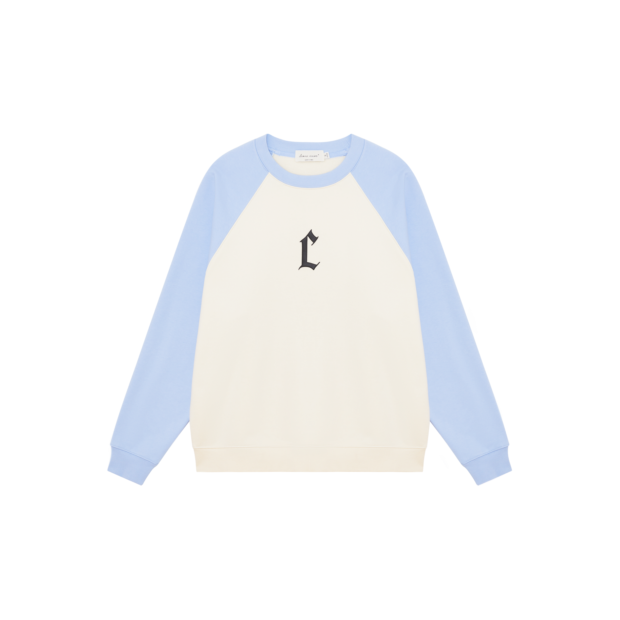 Blue Color-blocked Raglan Sleeve Foam C-letter Print Hoodie