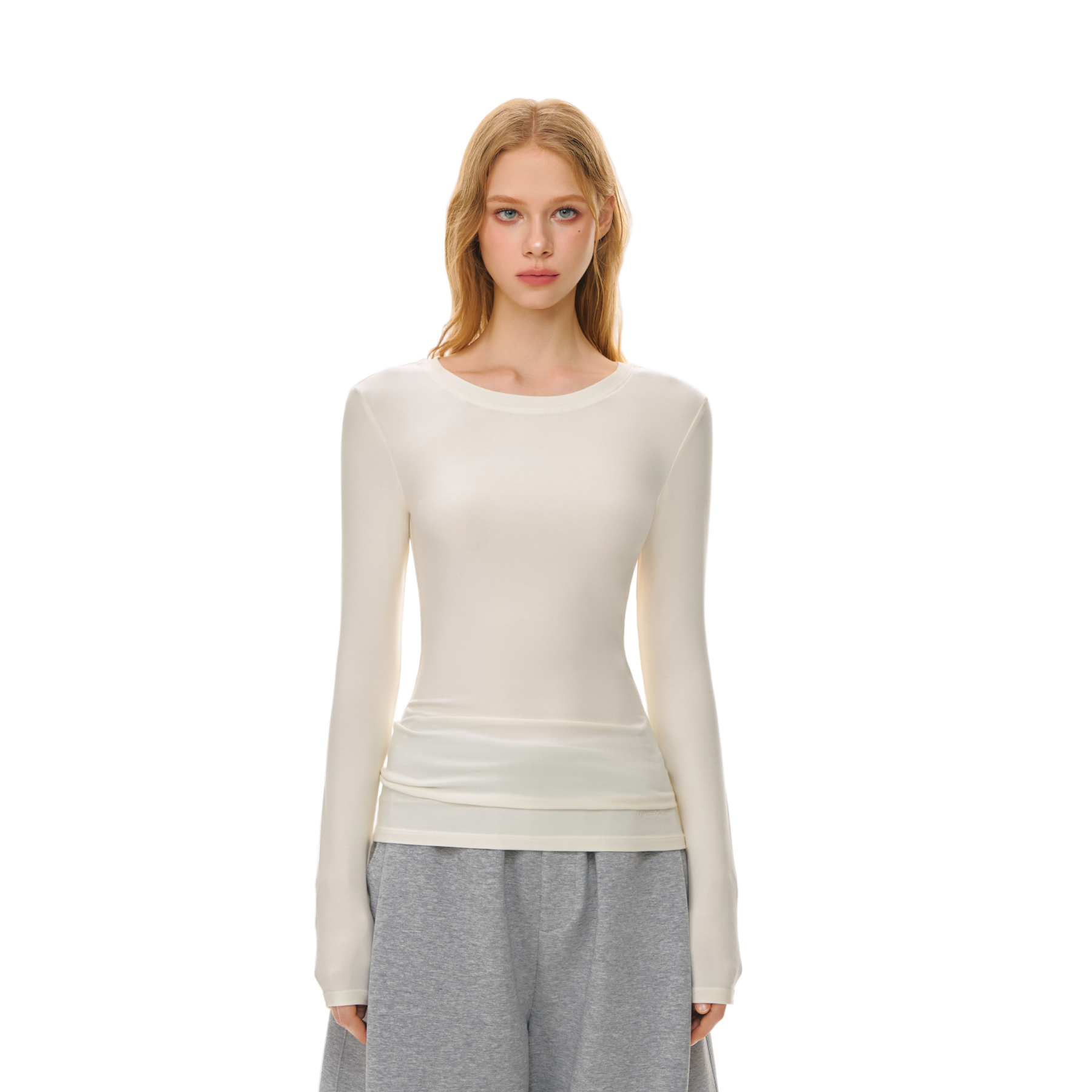 White Long Sleeve Soft Mist Skin-Fitting Shaping Top