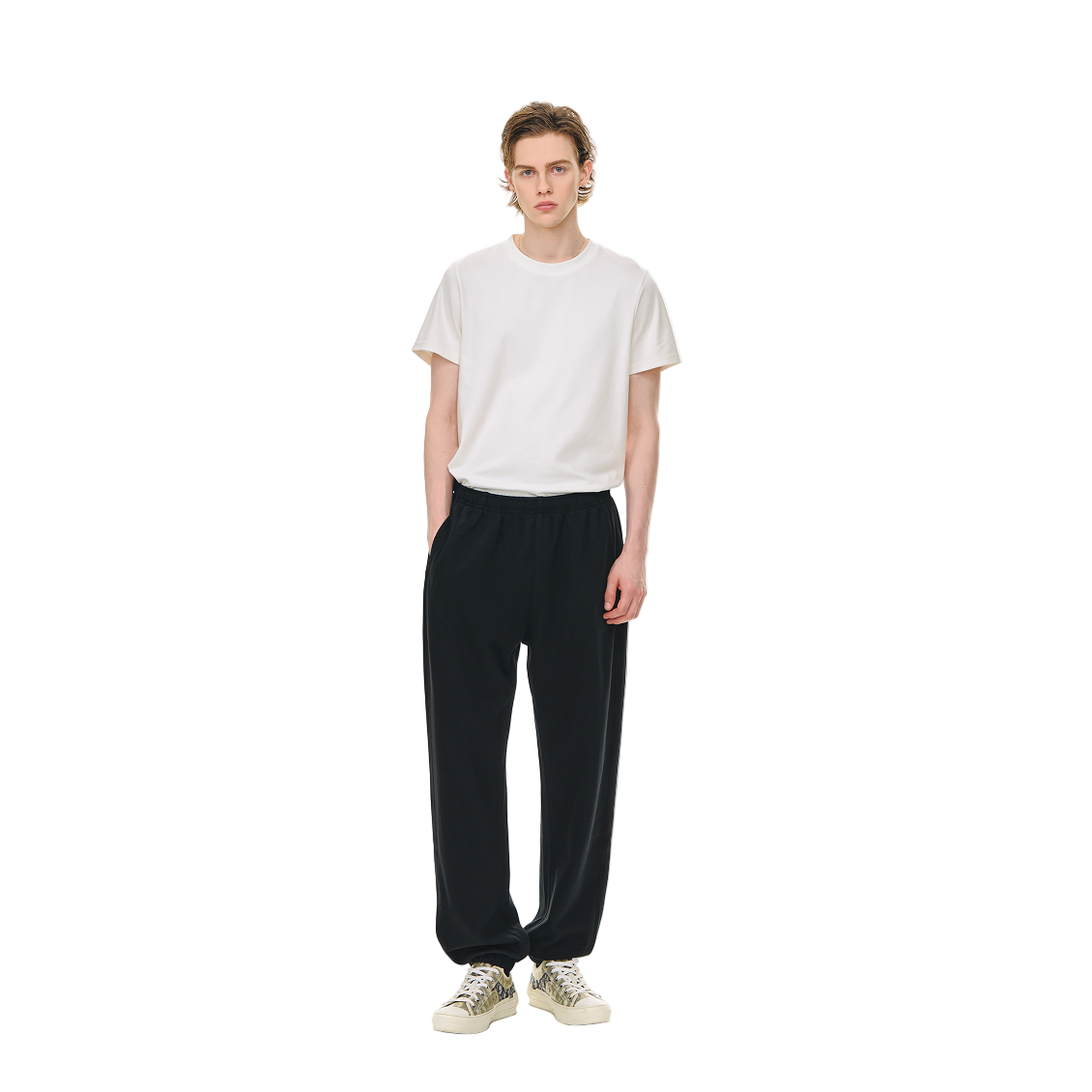 Black Textured Sporty Wide-cut Cuffed Casual Pants