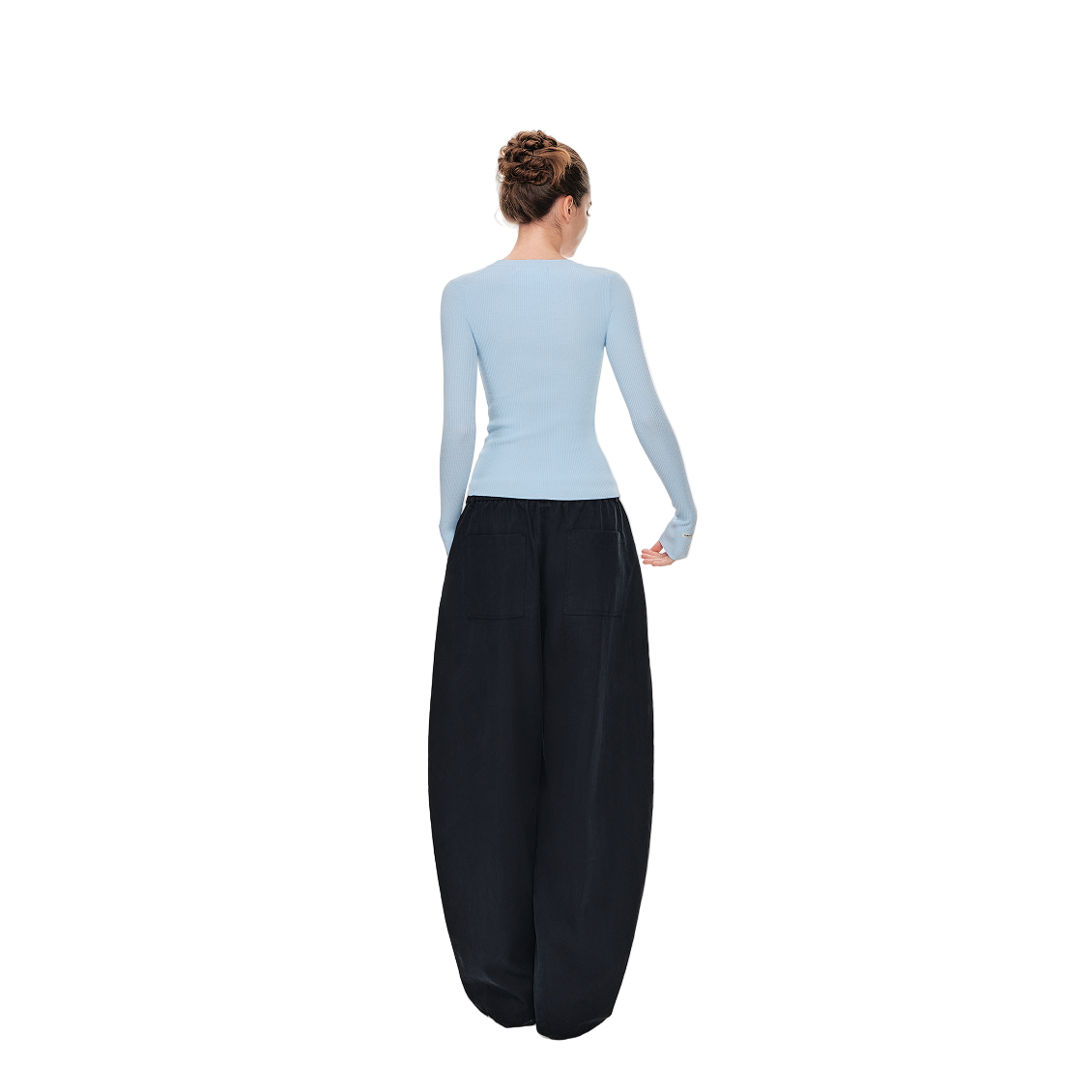 Blue High Twist Bamboo Yarn U-Neck Striped Slim Fit Knitted Shirt