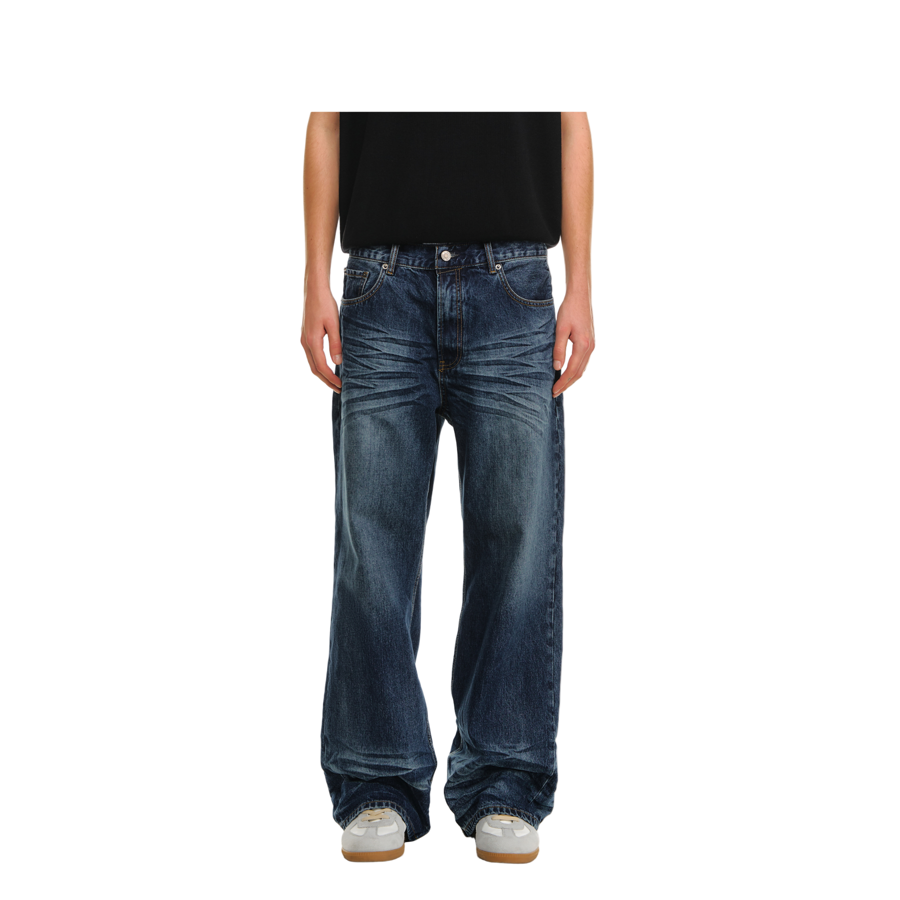 Blue Water Ripple Retro Heavy Washed Faded Straight-Leg Pants