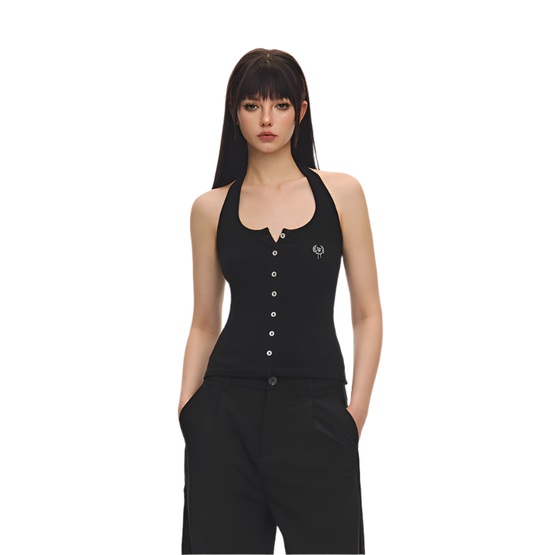 Black Stretch Halter Tank Top