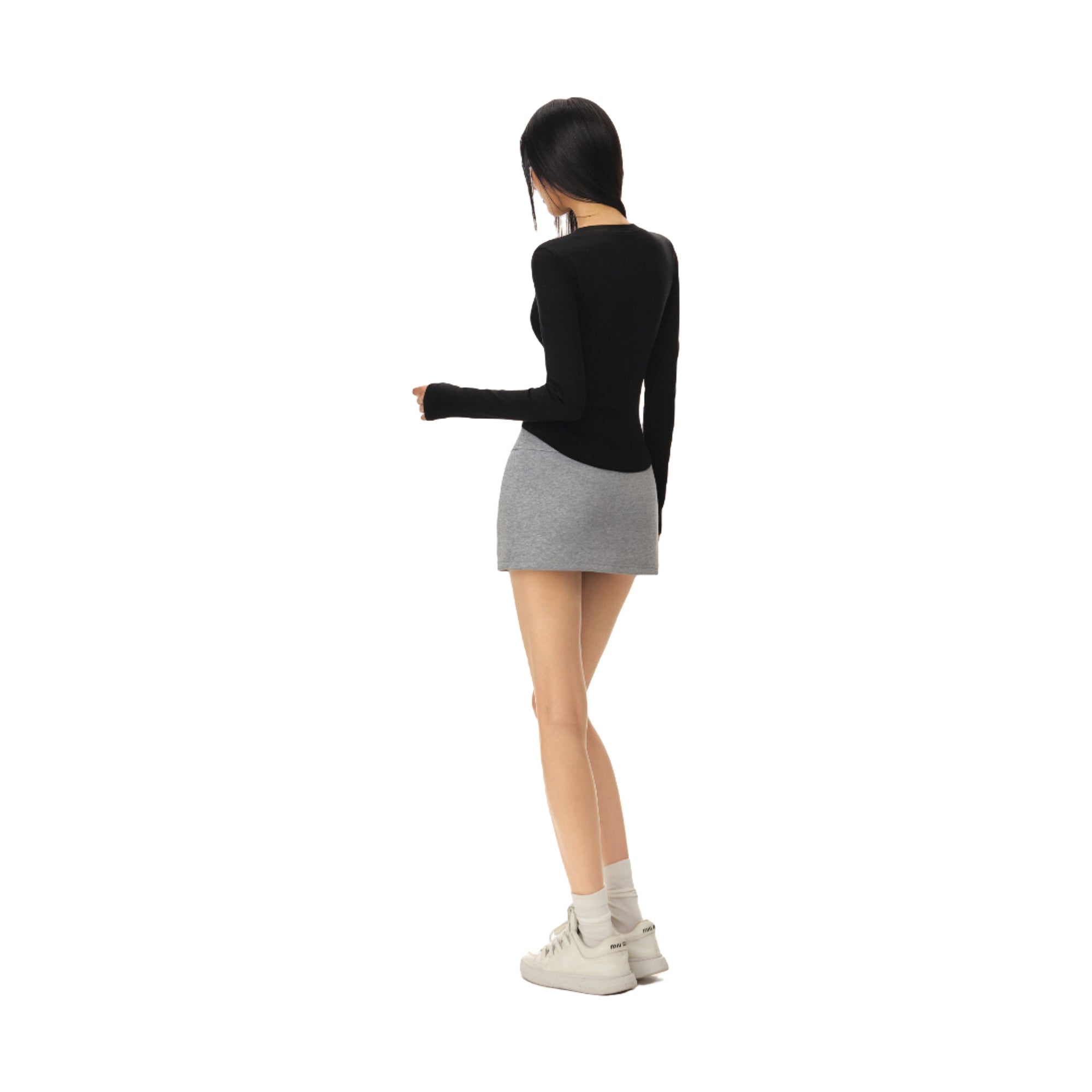 Black Stretch Slim Cut Henley Collar Long Sleeves