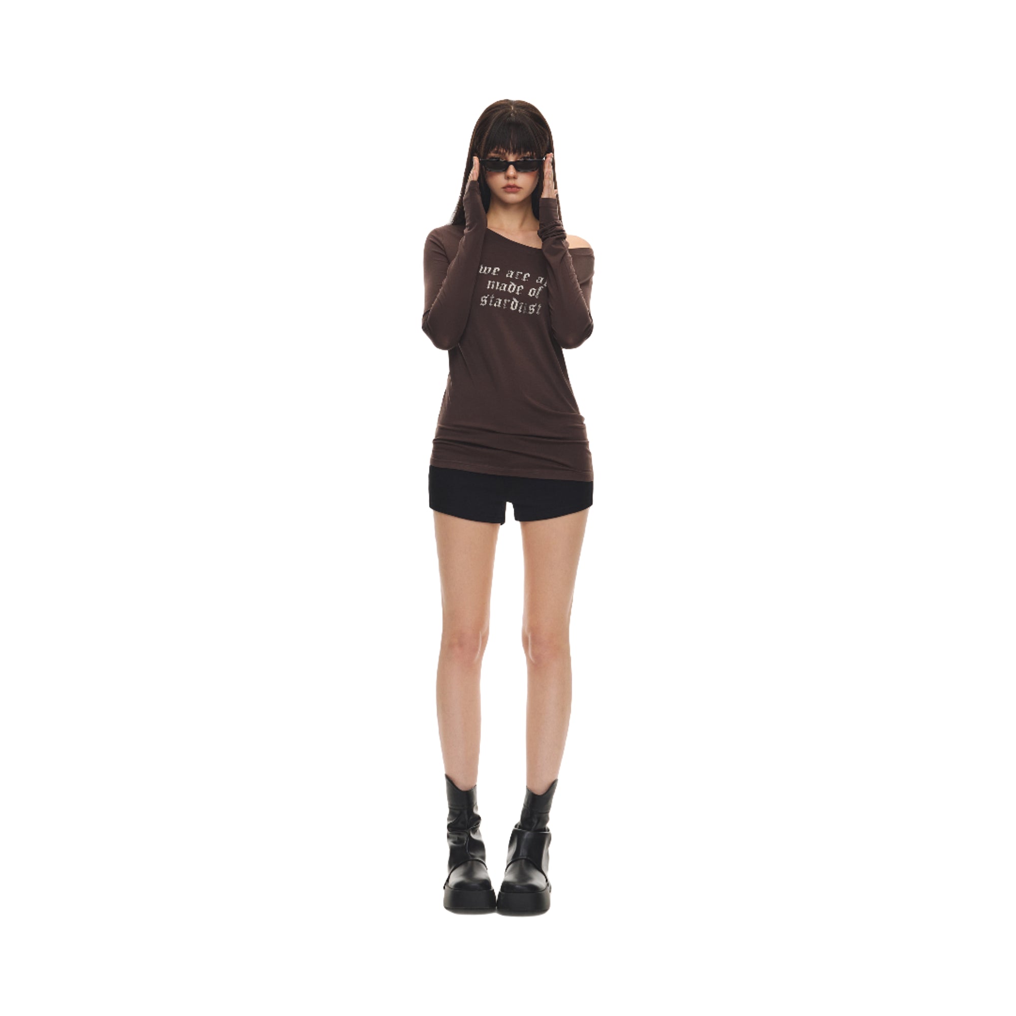 Brown Distressed Print Lazy Style Mask Long Sleeve T-shirt