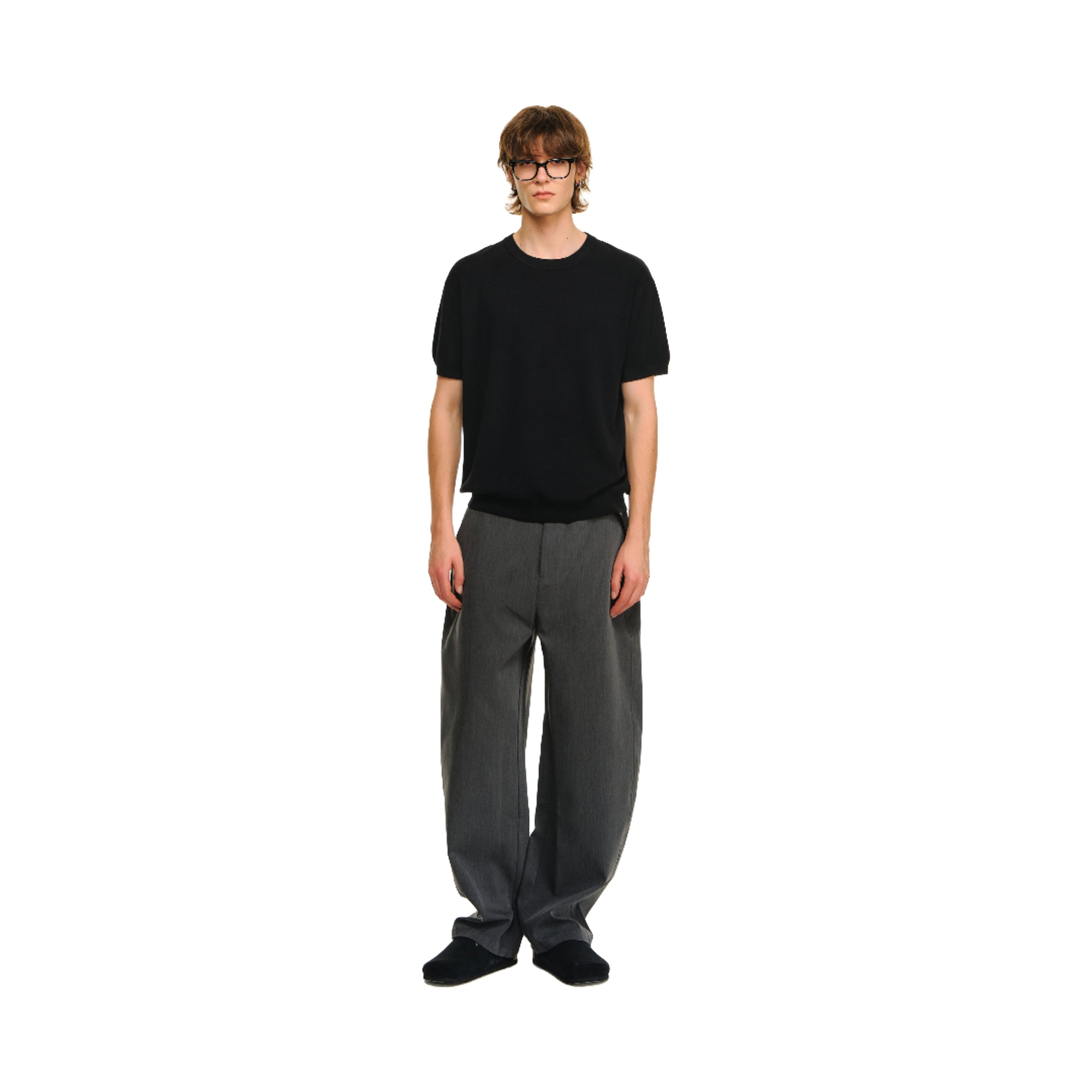 Black 80s Worsted Wool Blend Knitted Short Sleeves