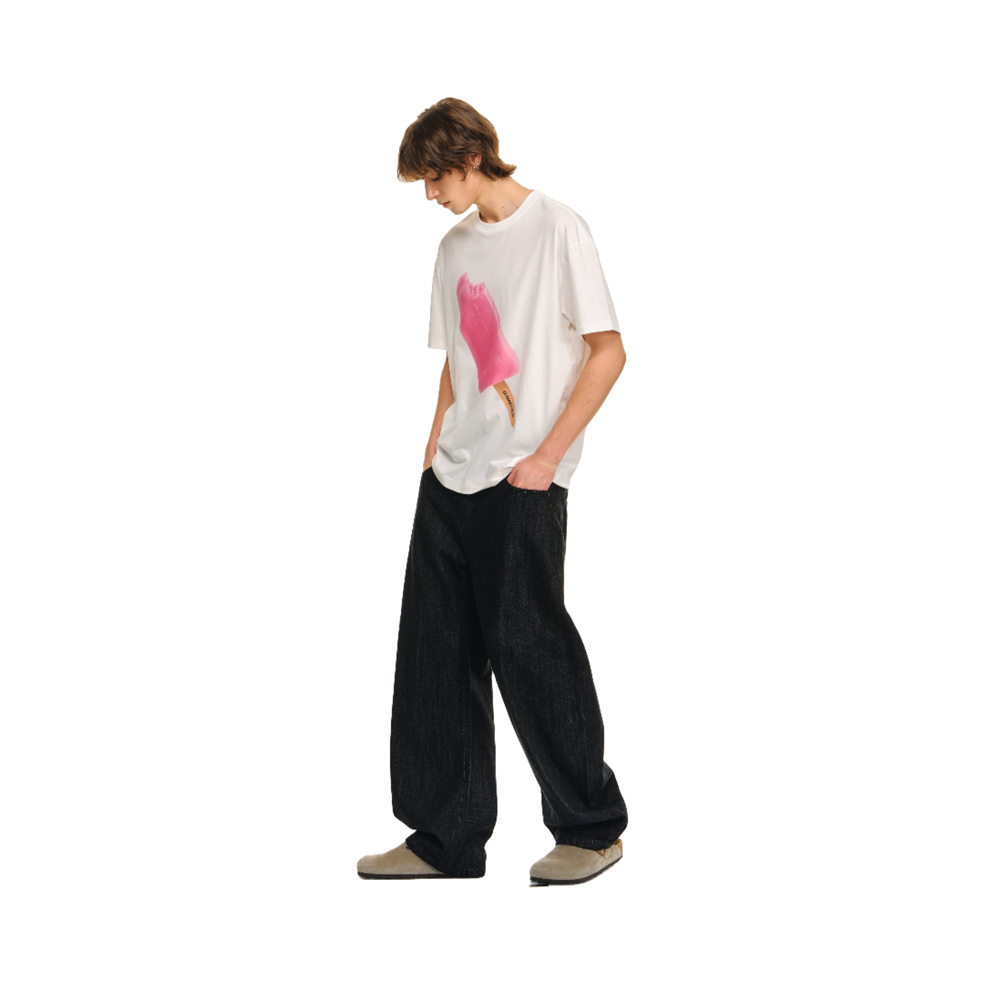 White Creative Ice Cream Print Short-sleeved T-shirt