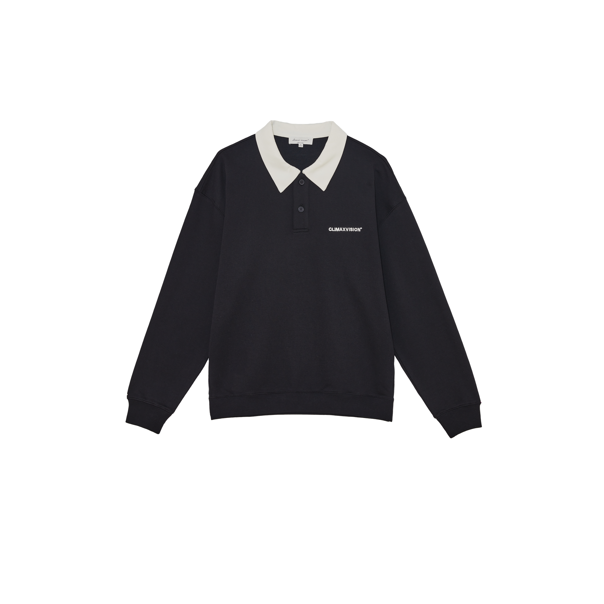 Black Embroidered Polo Collar Sweatshirt