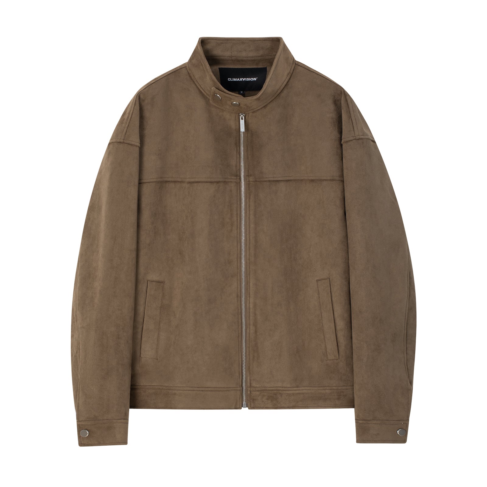 Brown Retro Style Faux Suede Stand Collar Jacket