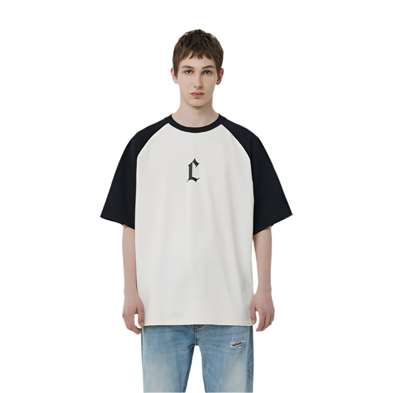 Beige and Black Colorblocked Foam C Letter Print Short Sleeve