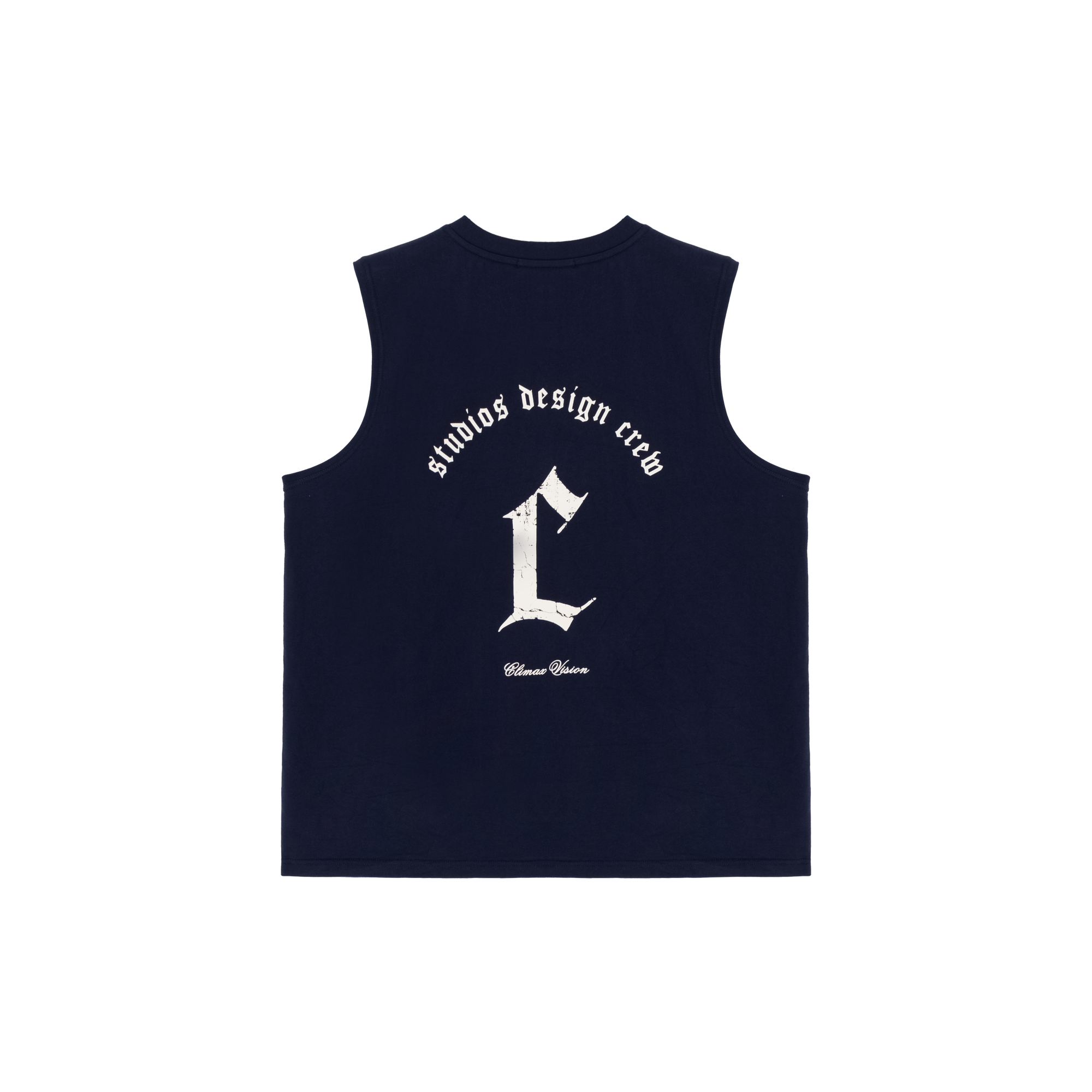 Navy Blue Distressed C-print Casual Sports Vest