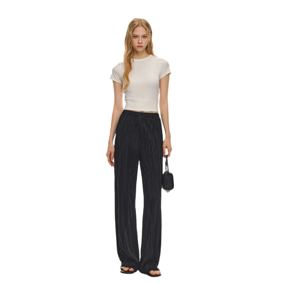 Black Pleated Wide-Leg Trousers