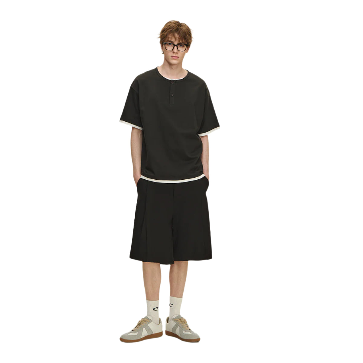 Black casual suit shorts