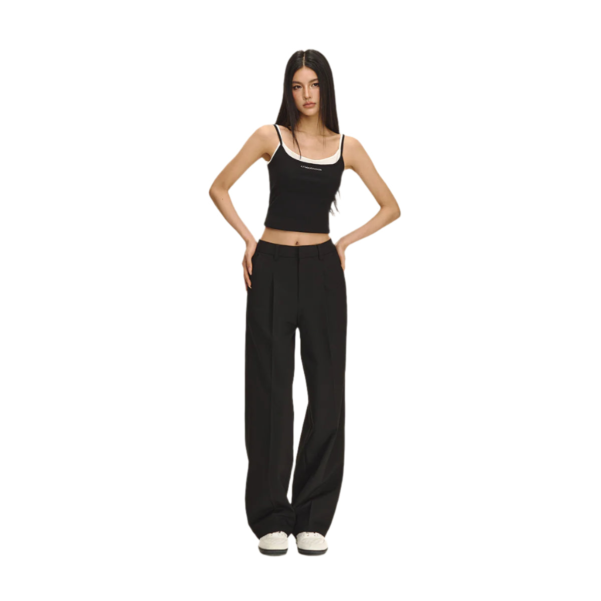 Black High Waist Straight Trousers