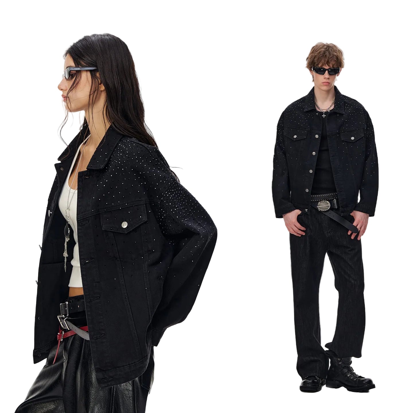 Black Sparkling Diamonds Denim Jacket