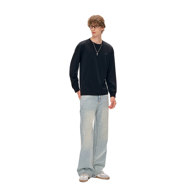 Minimalist Luxury Special Yarn Fabric Long-sleeved T-shirt In Black