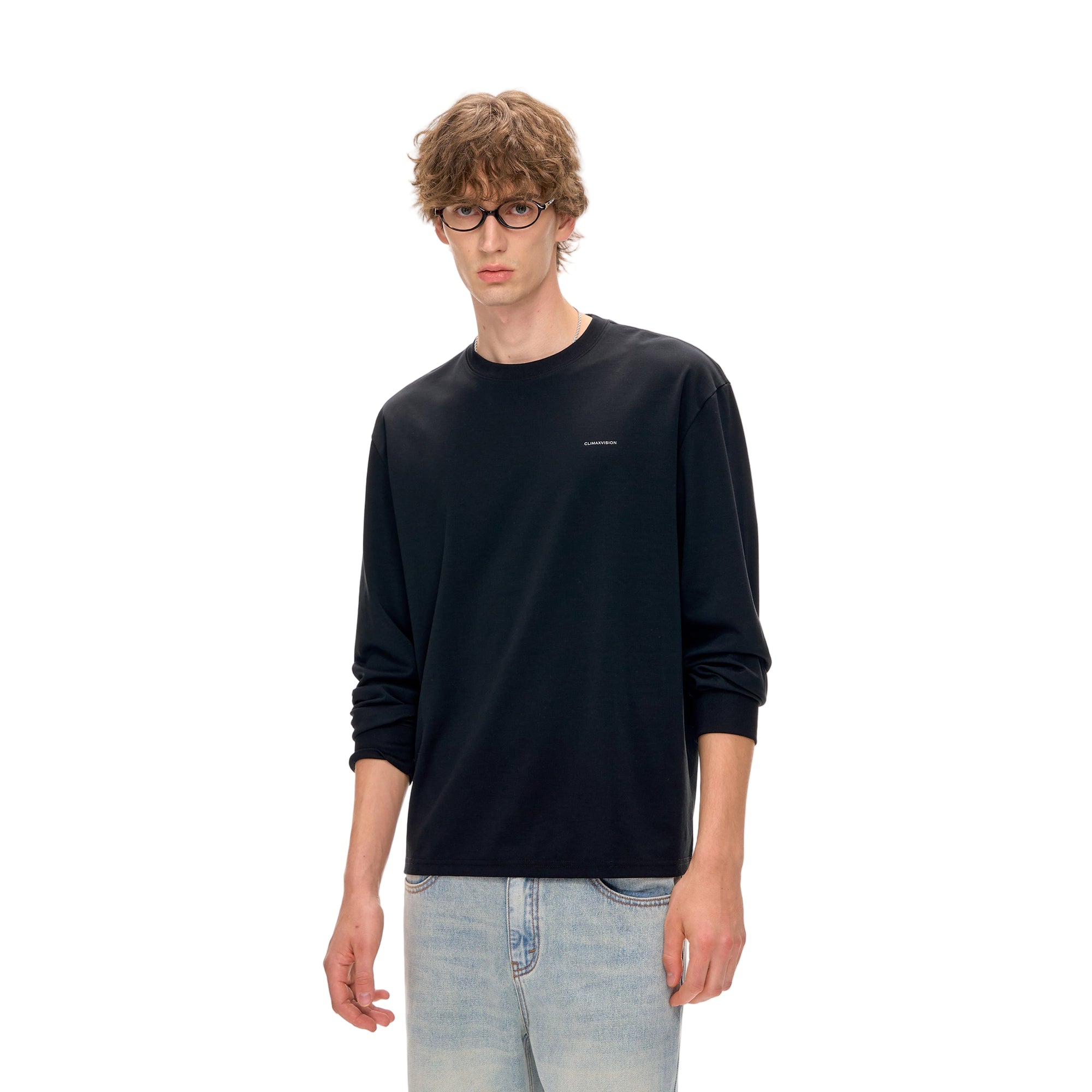 Minimalist Luxury Special Yarn Fabric Long-sleeved T-shirt In Black