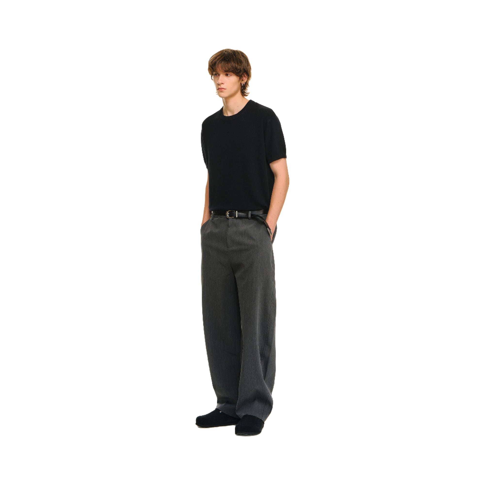 Black 80s Worsted Wool Blend Knitted Short Sleeves