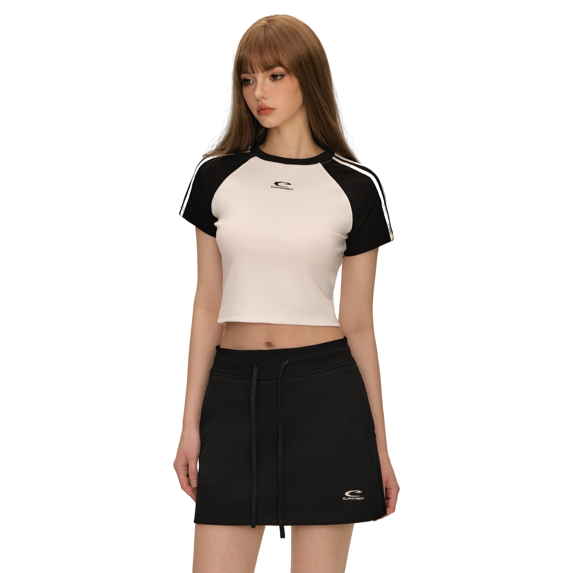 Black And White C-shaped Contrast Striped Shoulder Short sleeves