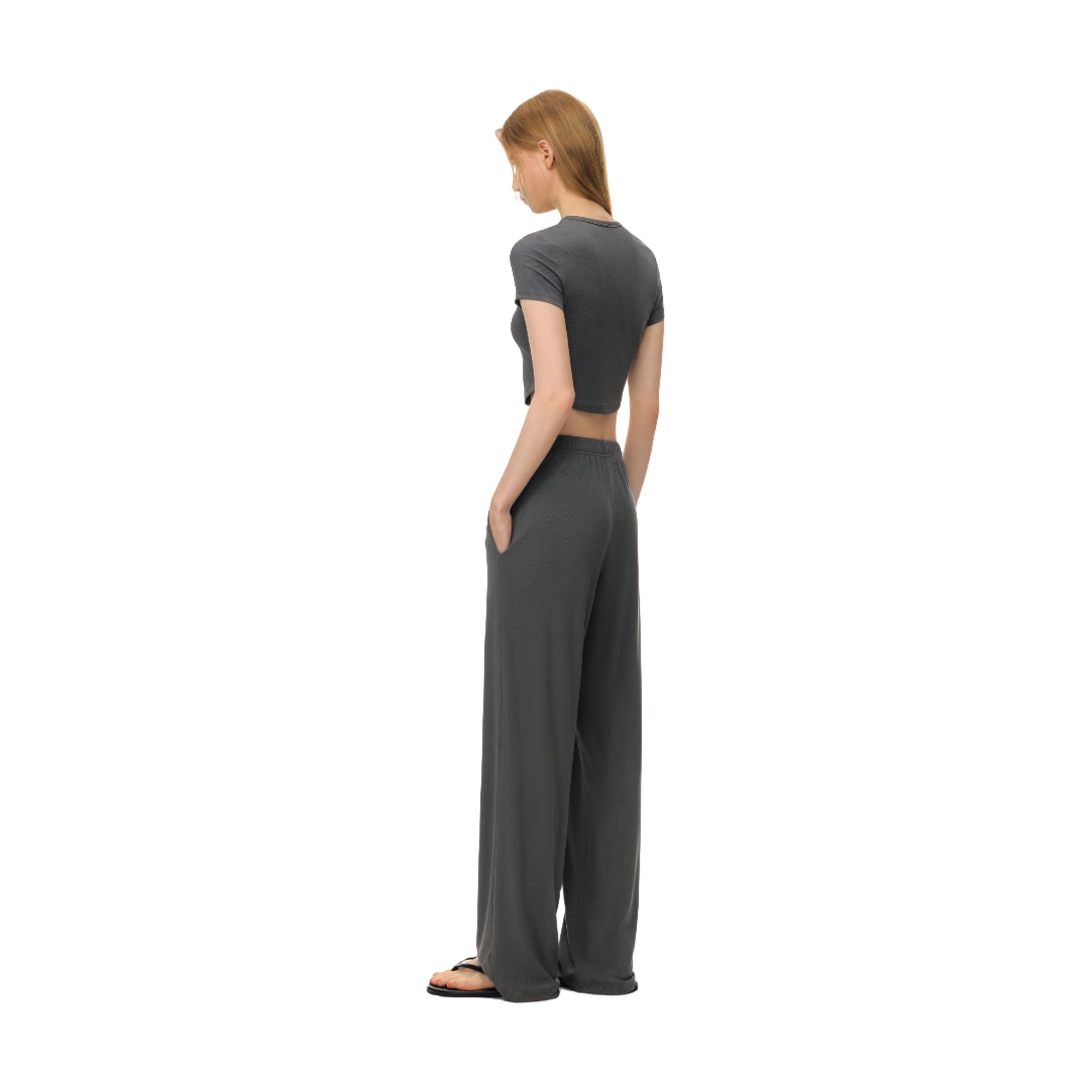 Grey Light Cloud Stretch Tencel Cool Straight Trousers