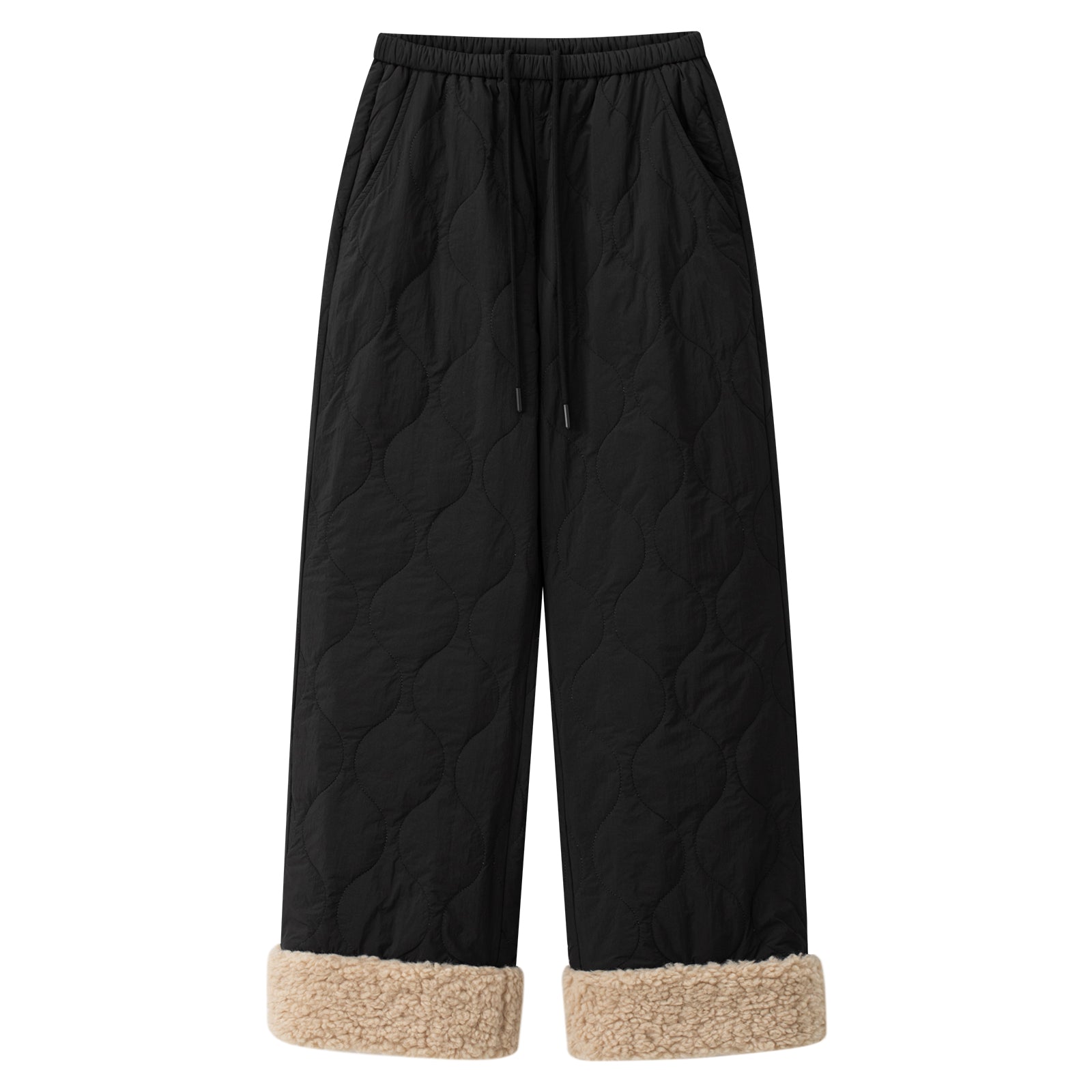Black Fleece Patchwork Gourd-Pattern Lined Thickened Thermal Pants