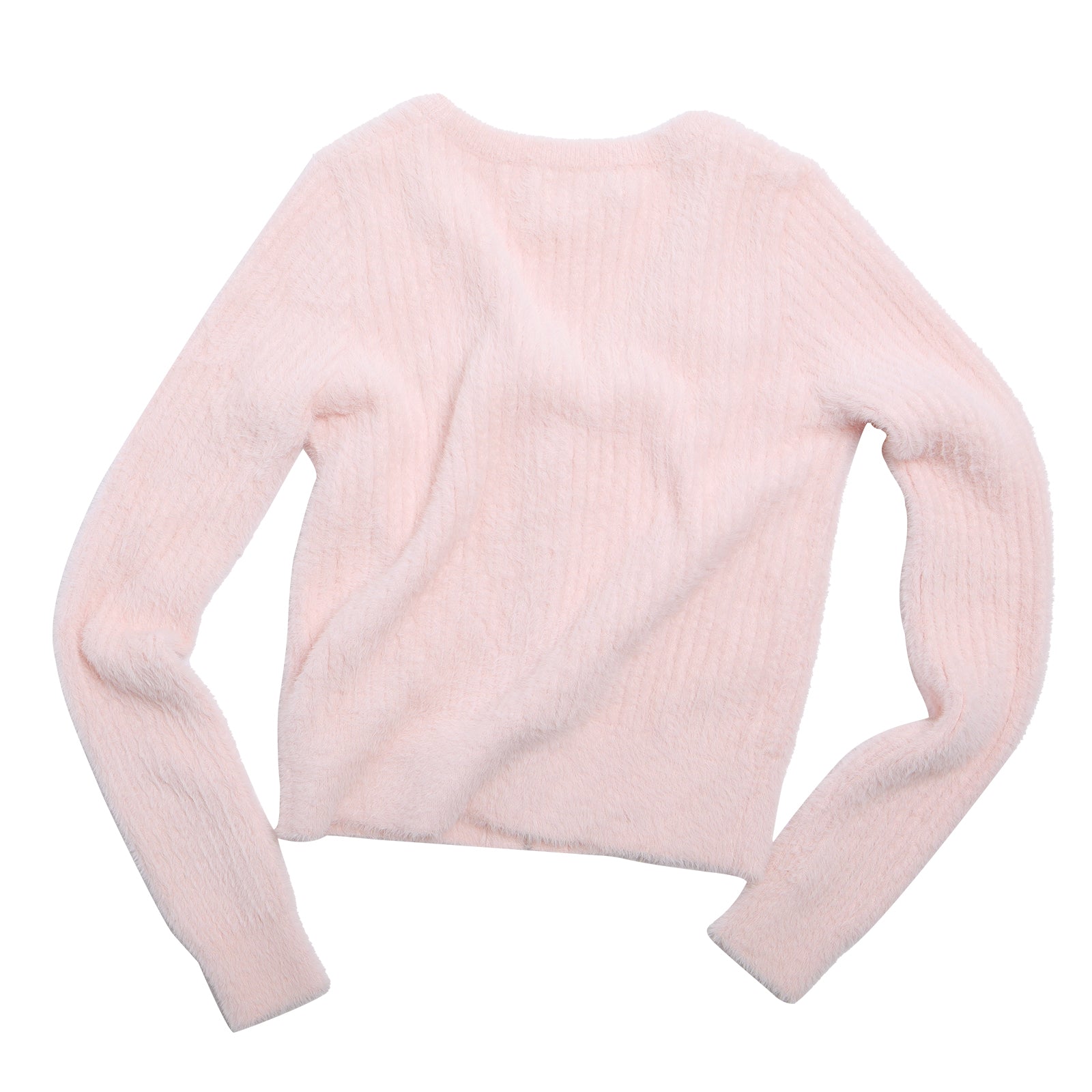 Pink Faux Mink V-neck Ribbed Knit Cardigan