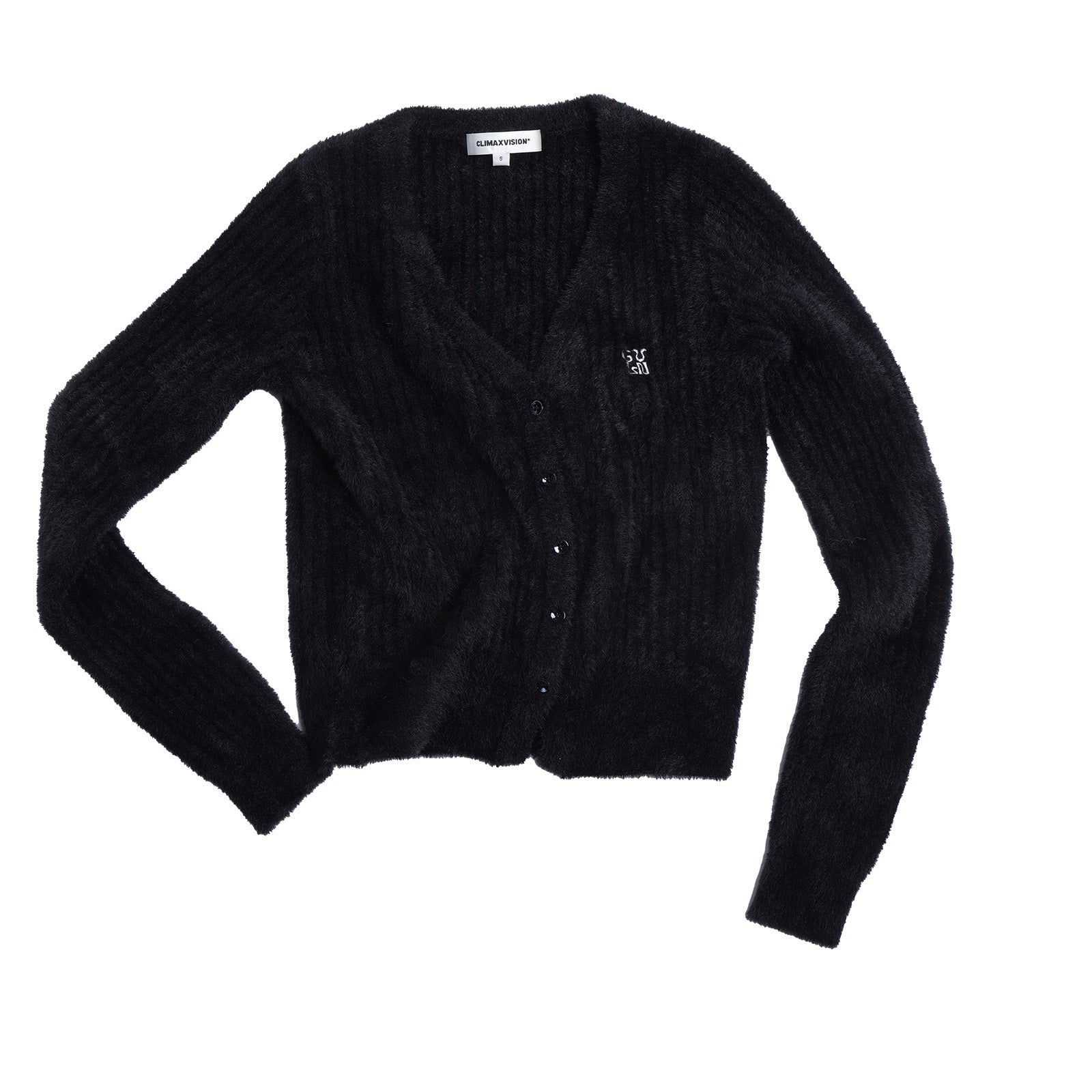 Black Faux Mink V-neck Ribbed Knit Cardigan