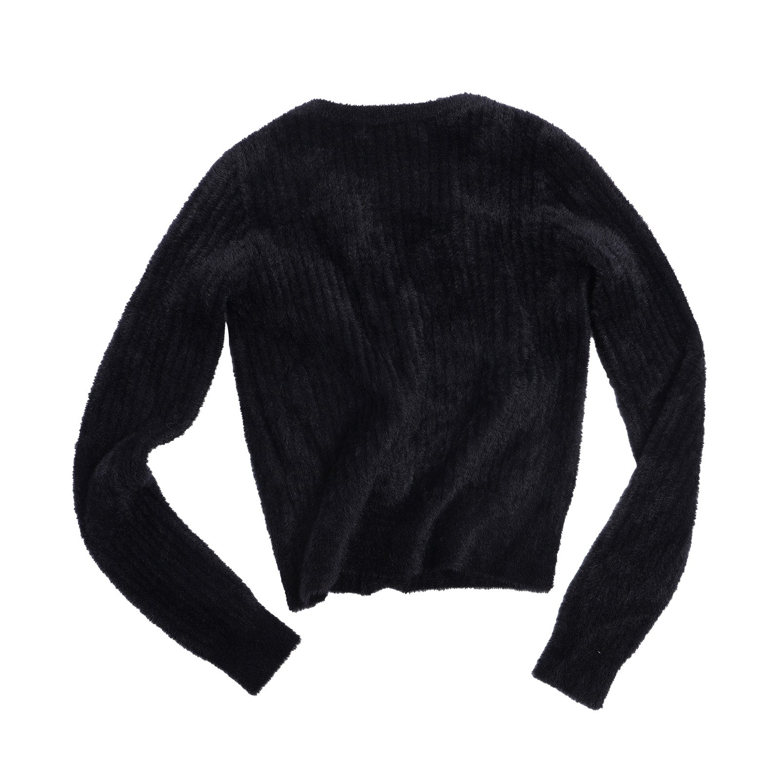 Black Faux Mink V-neck Ribbed Knit Cardigan