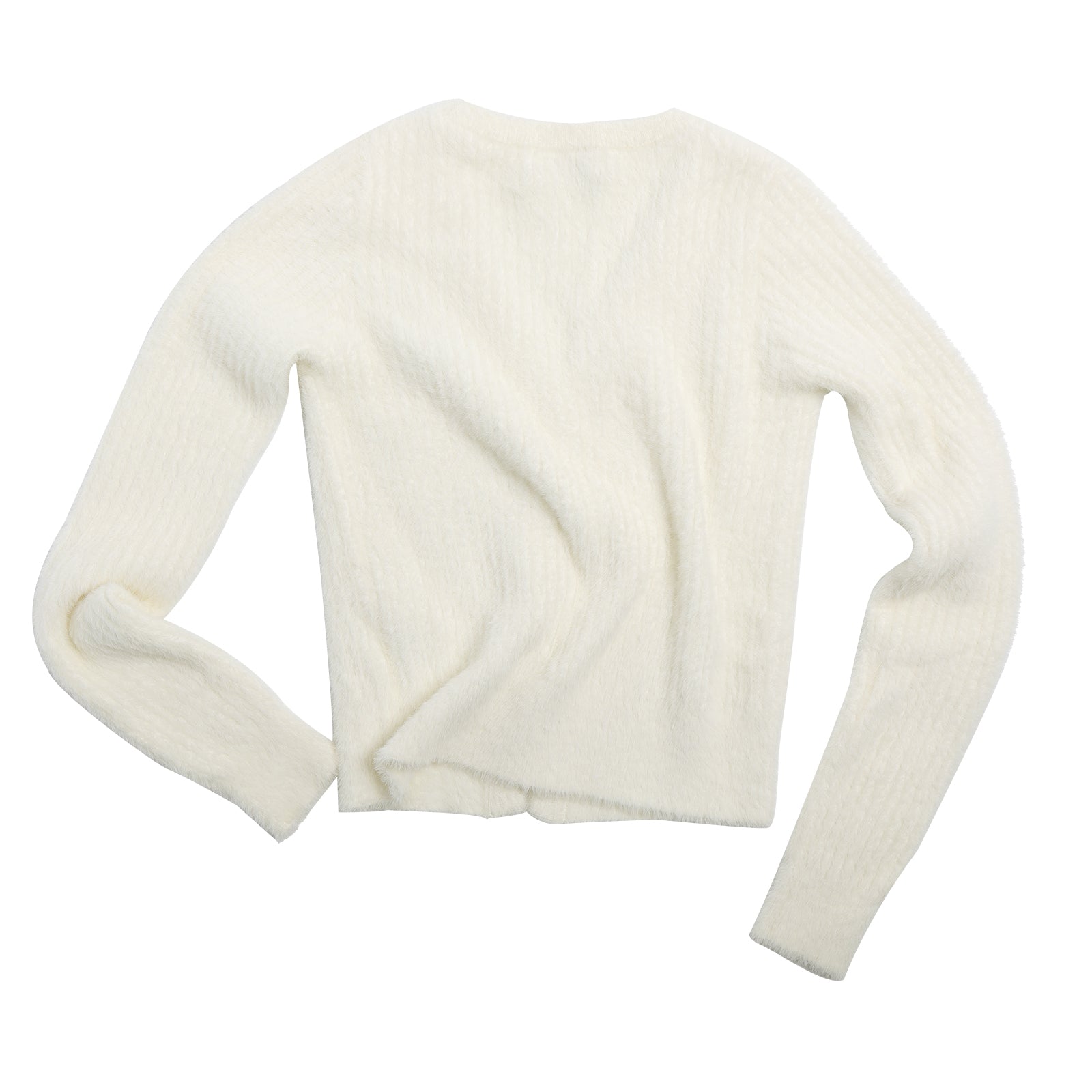 White Faux Mink V-neck Ribbed Knit Cardigan