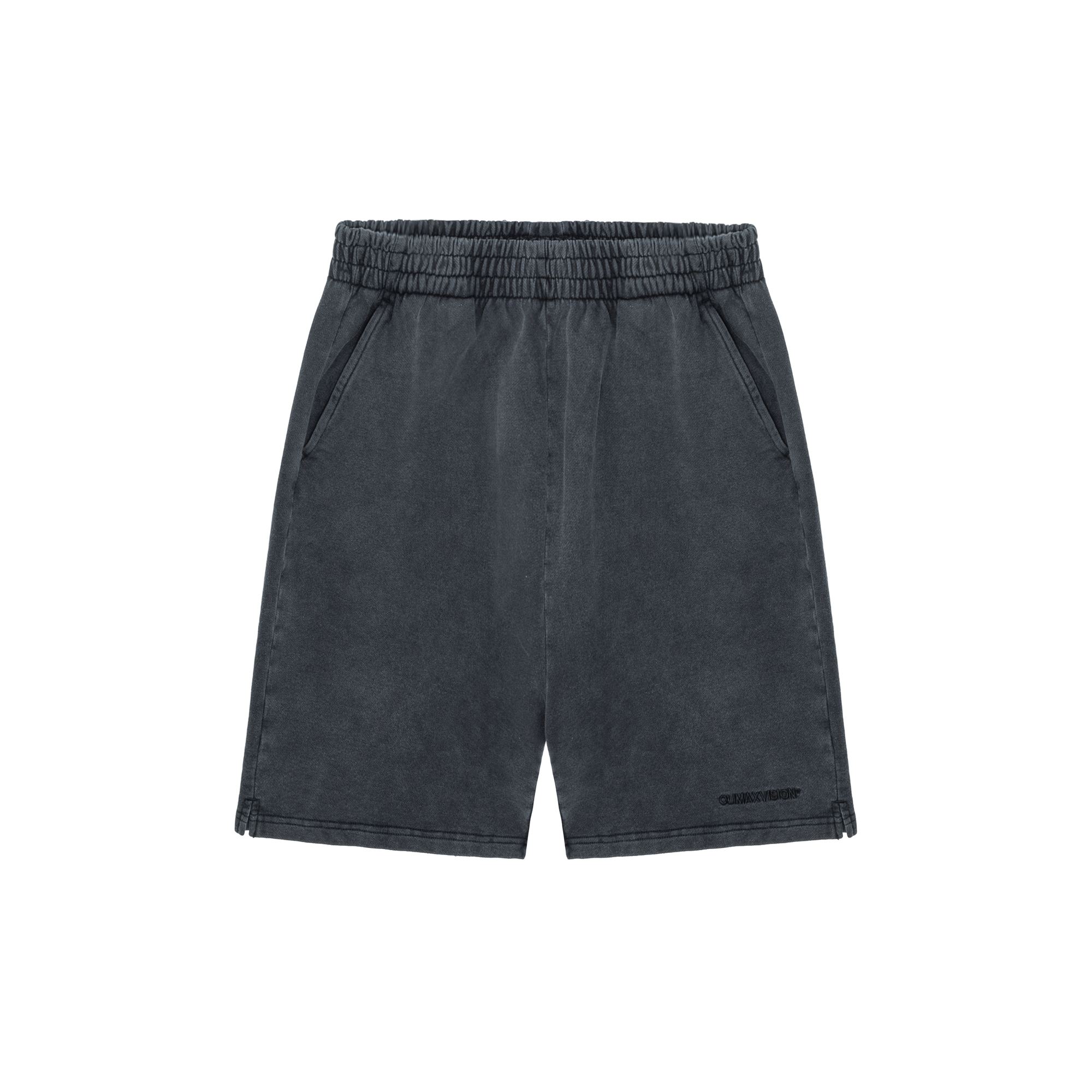 Black Tone-On Embroidered Washed Slit Shorts