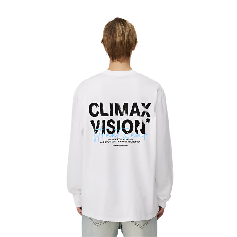 White Distressed Contrasting Lettering Long-sleeved T-shirt