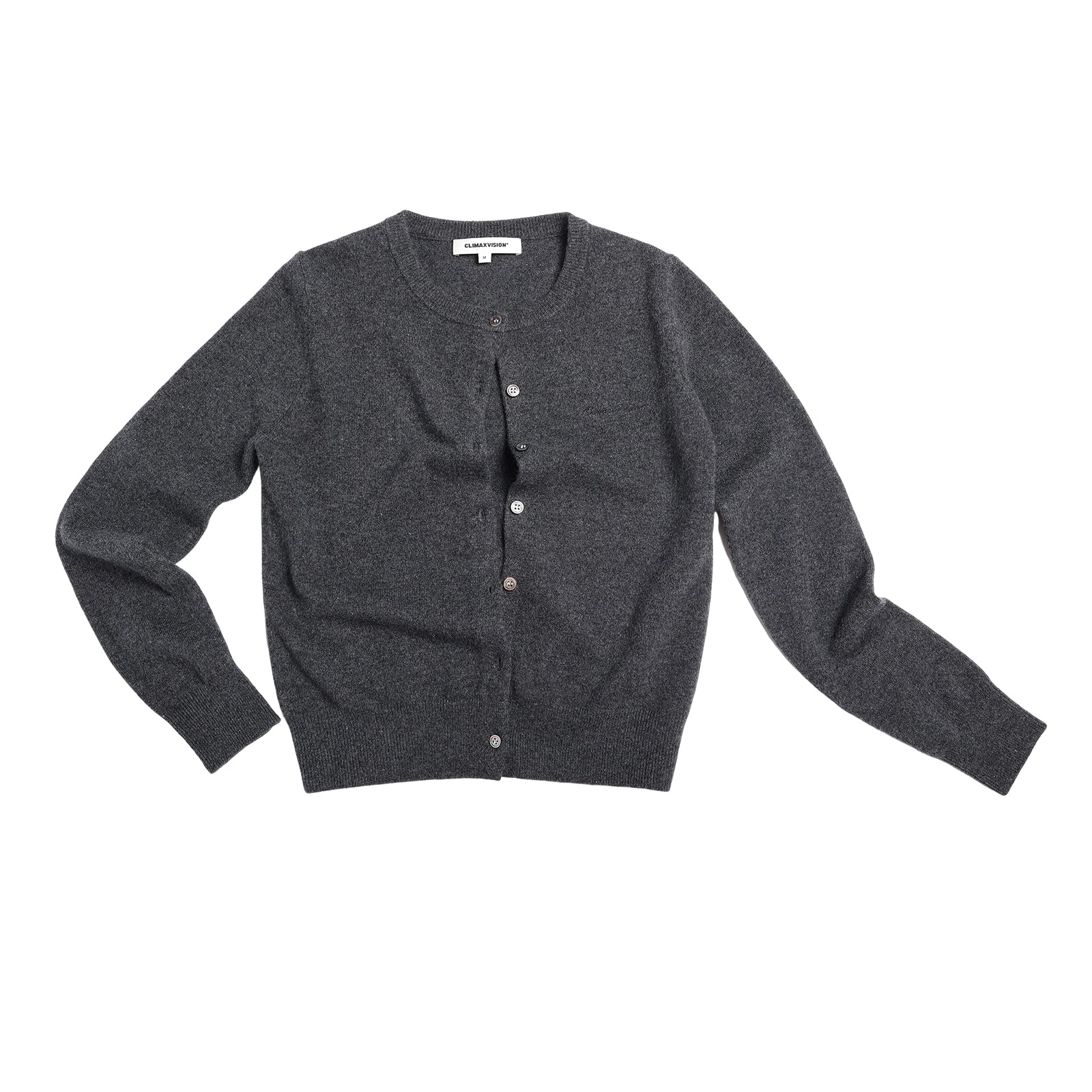 Grey Wool Crew Neck Embroidered Knit Cardigan Sweater