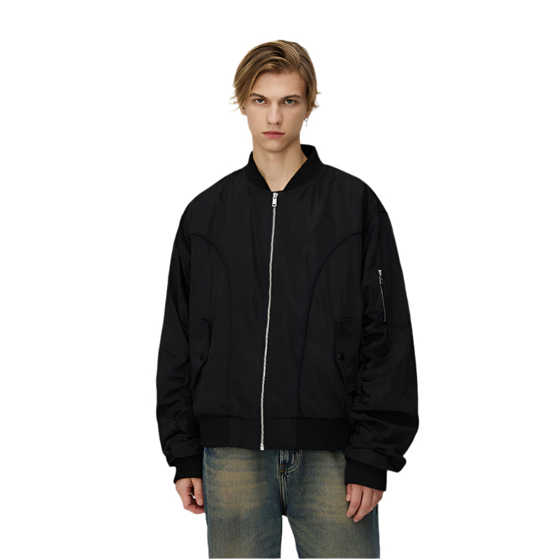Black Ruched MA1 Bomber Jacket