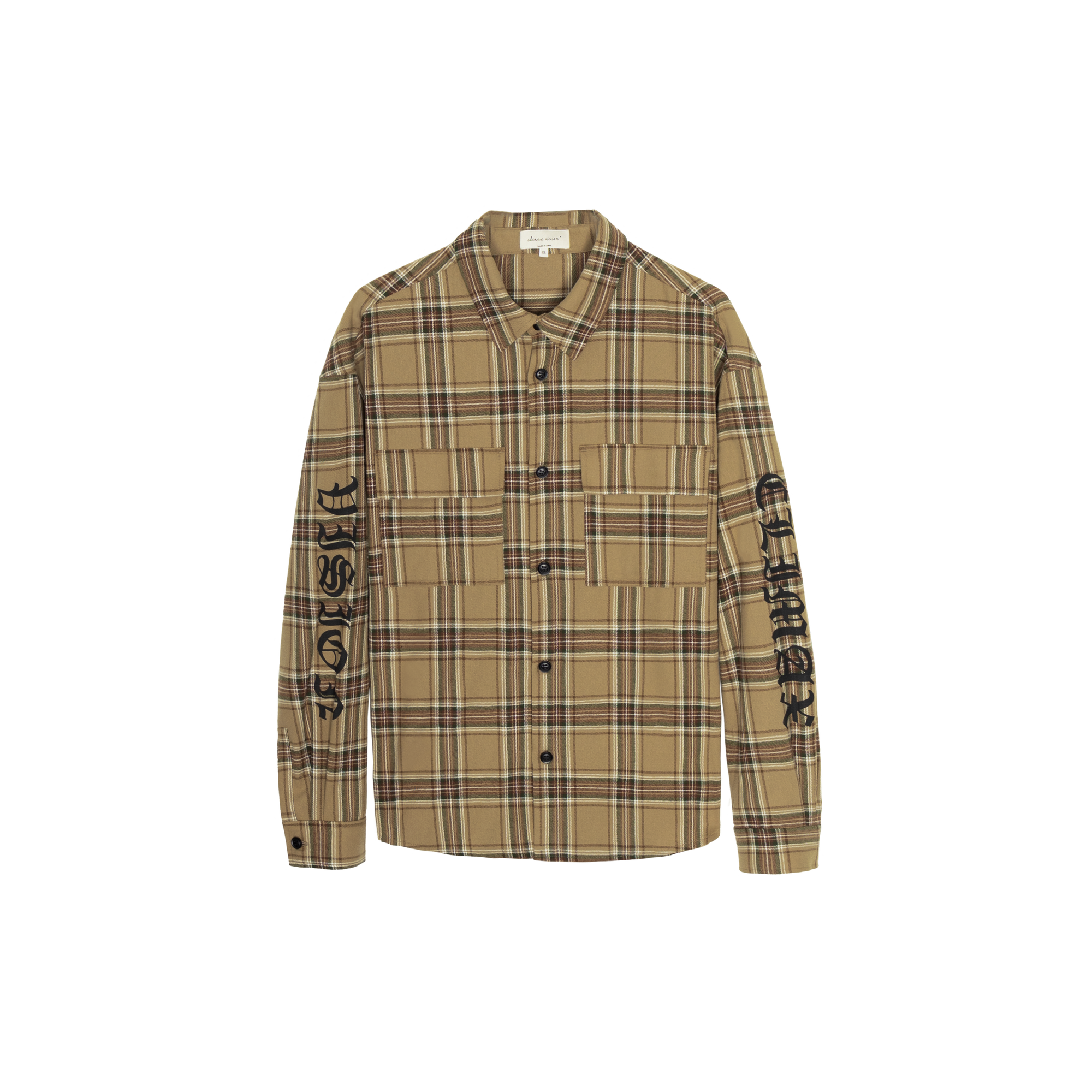 Khaki Gothic Print Check Shirt