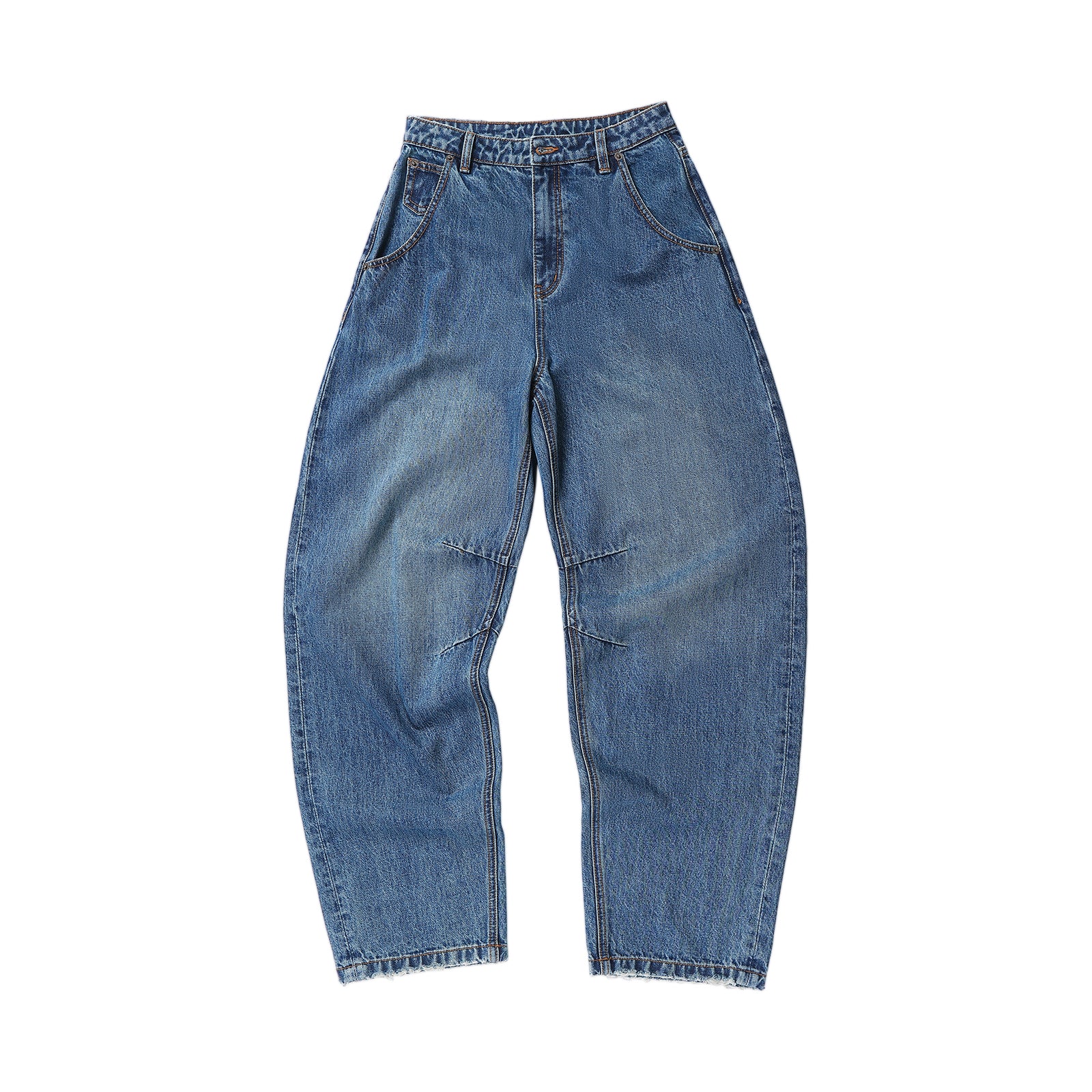 Indigo Retro Bamboo Texture Curved Jeans