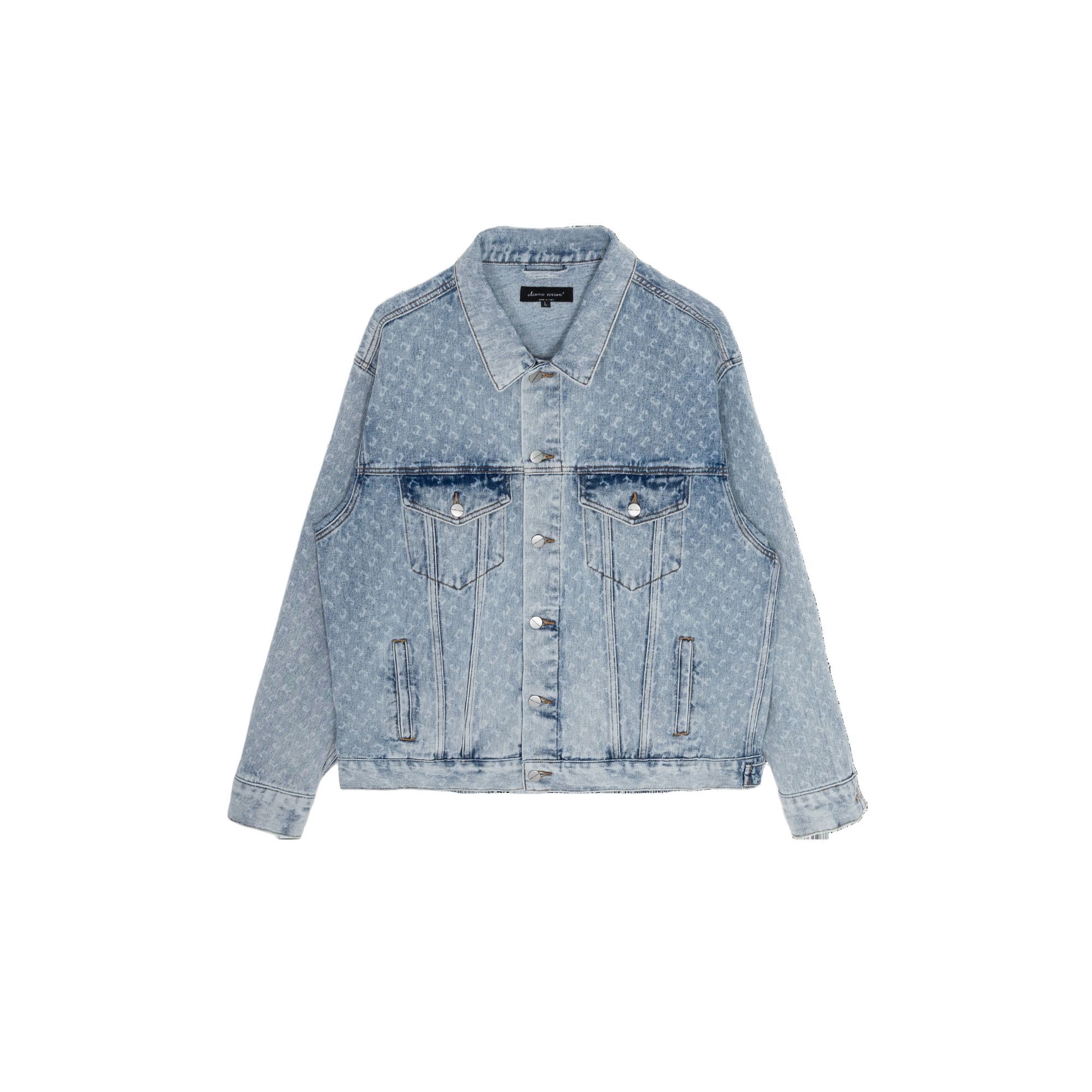 Blue Washed Distressed Print Denim Jacket