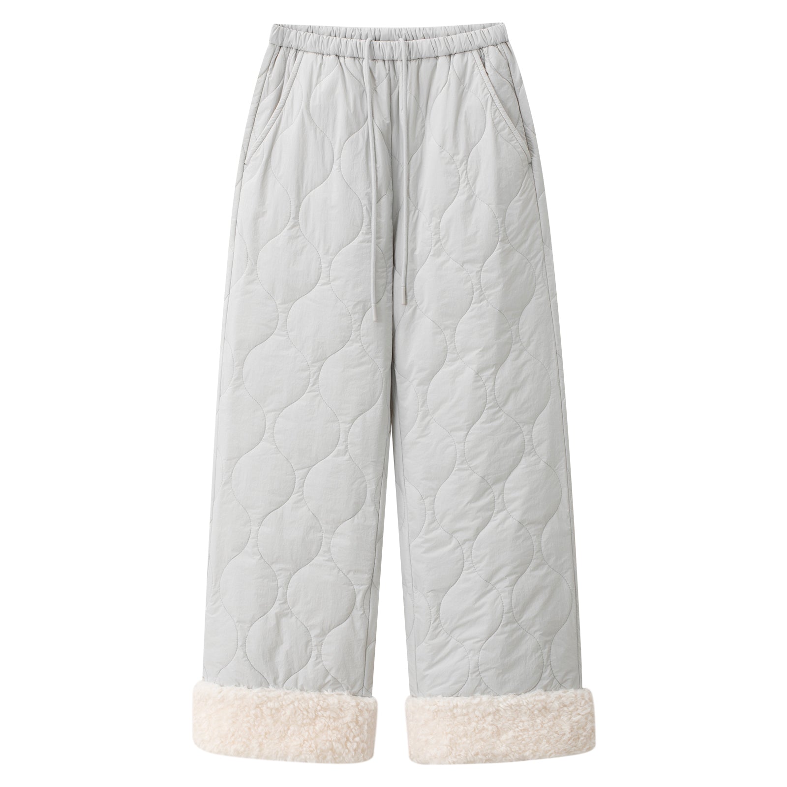 Grey Fleece Patchwork Gourd-Pattern Lined Thickened Thermal Pants