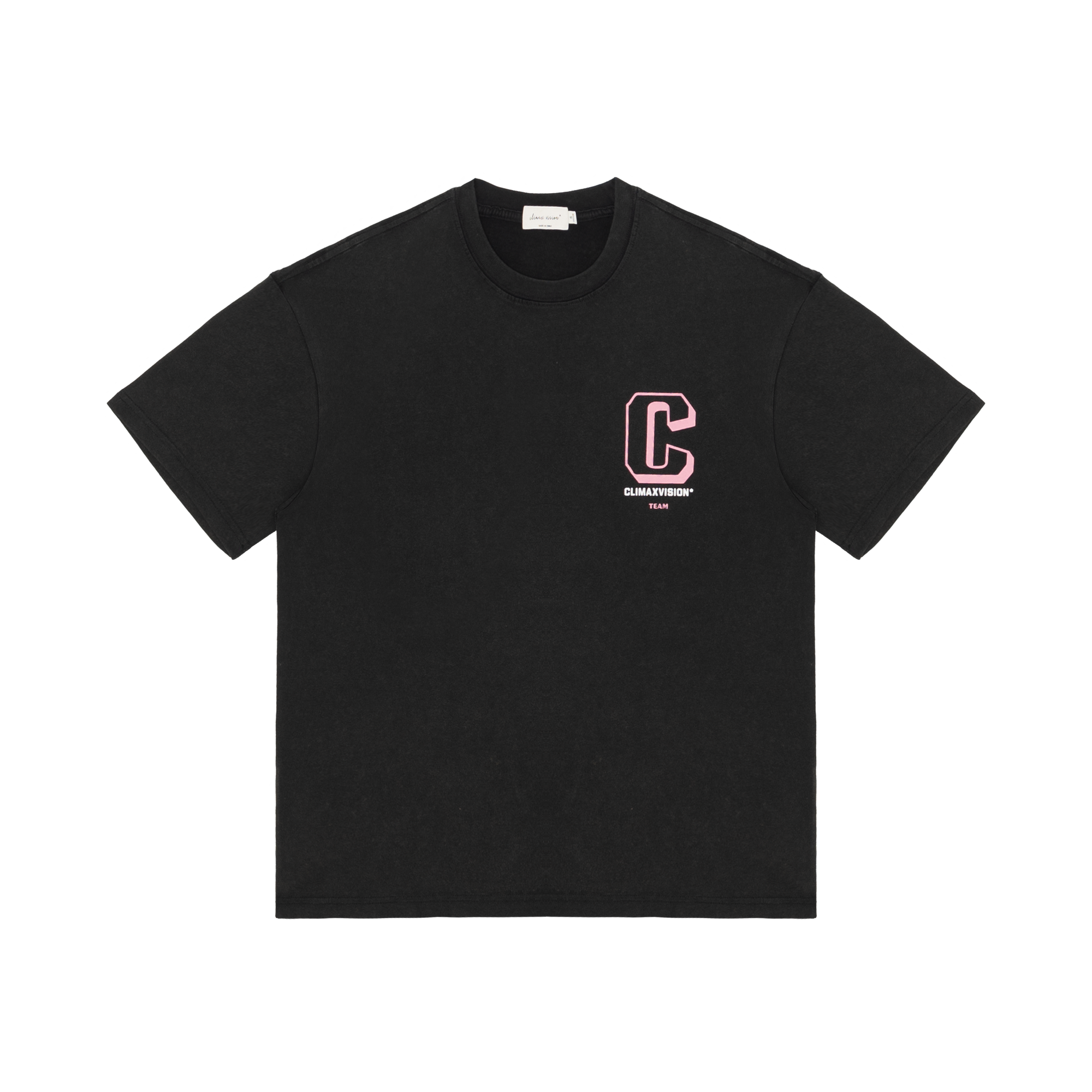 Black And Pink Washed Retro C Logo Print Short Sleeves