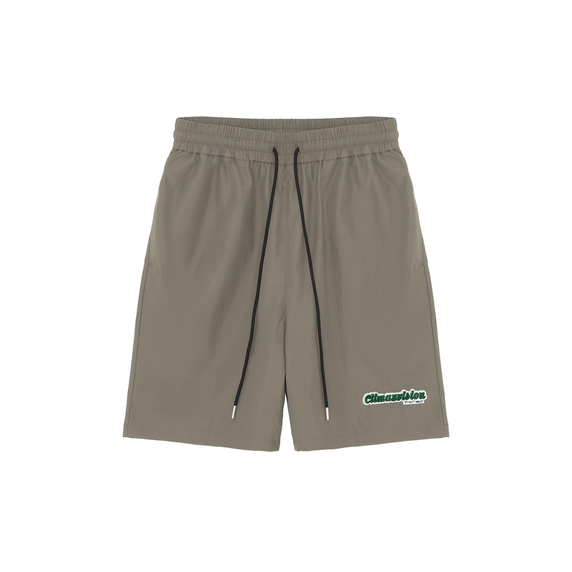 Dark Khaki Grey Toothbrush Embroidery Woven Shorts
