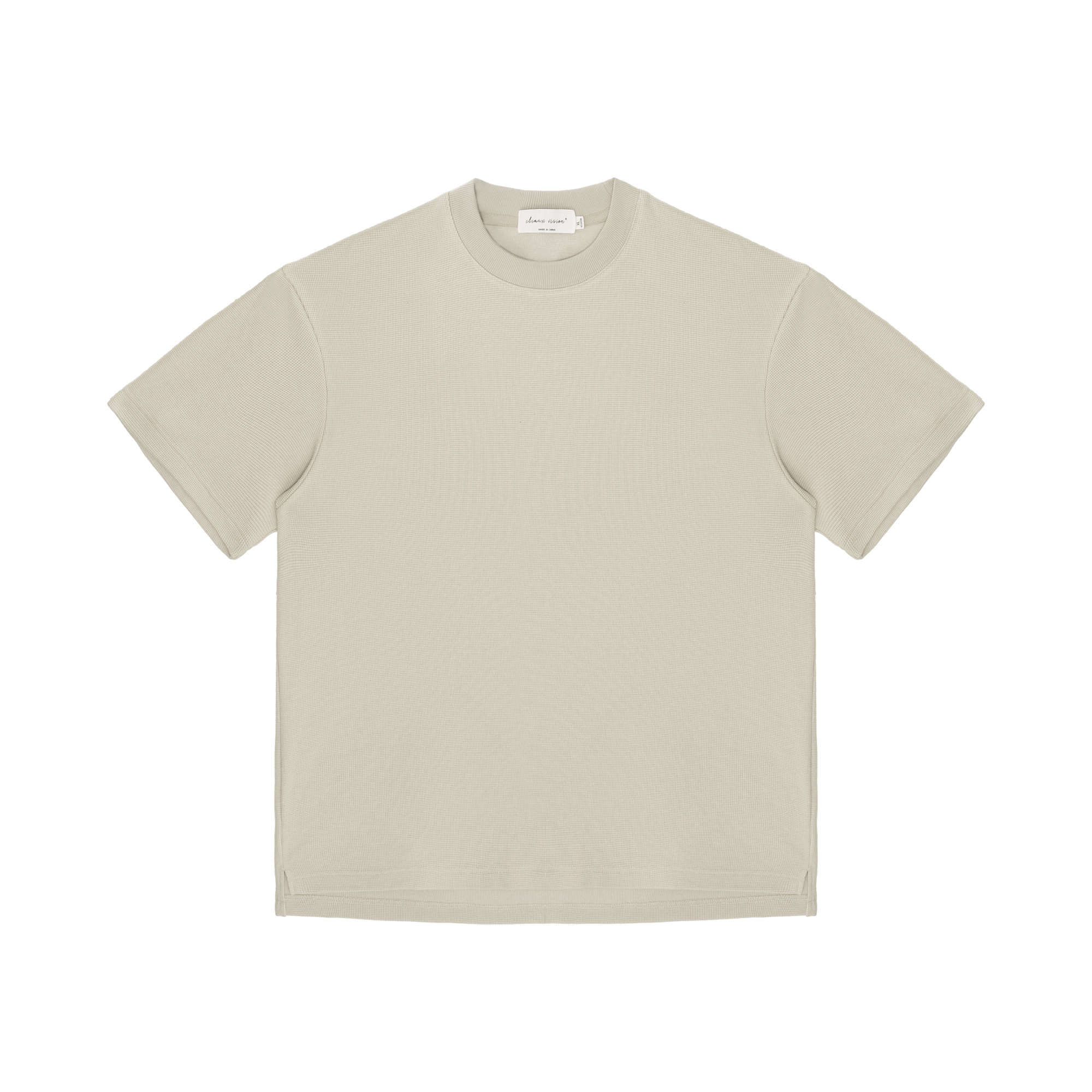 Light Khaki Waffle Hem Slit Short Sleeves
