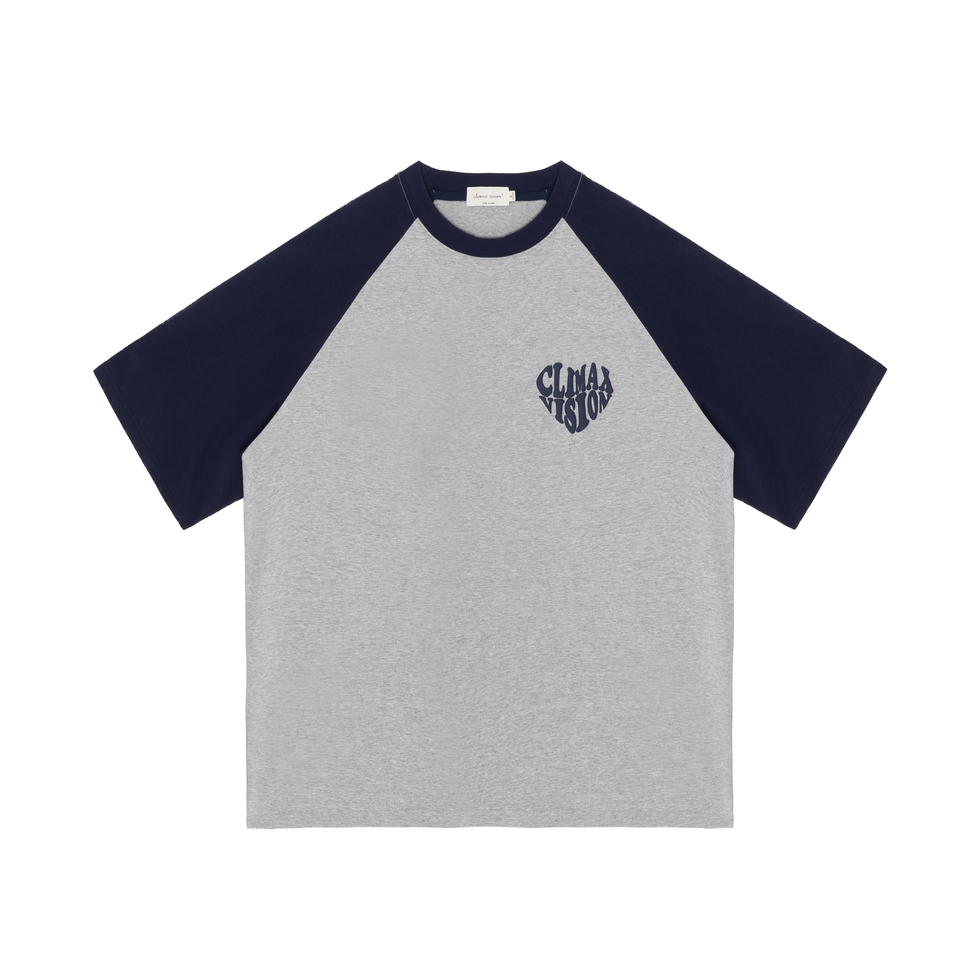Gray And Navy Blue Heart Foam Contrast Short Sleeves