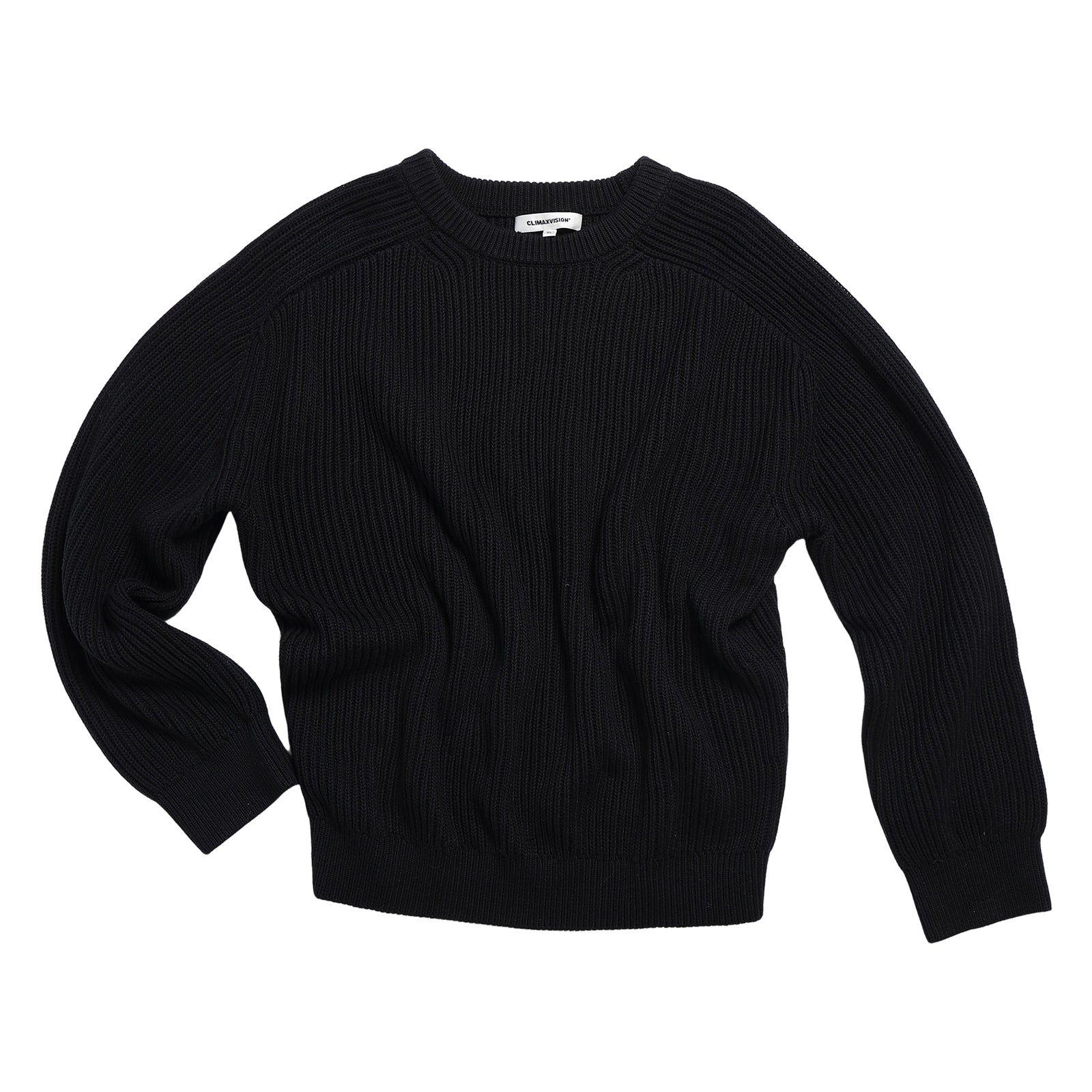 Combed Cotton Ribbed Raglan Sleeve Crew Neck Sweater In Black
