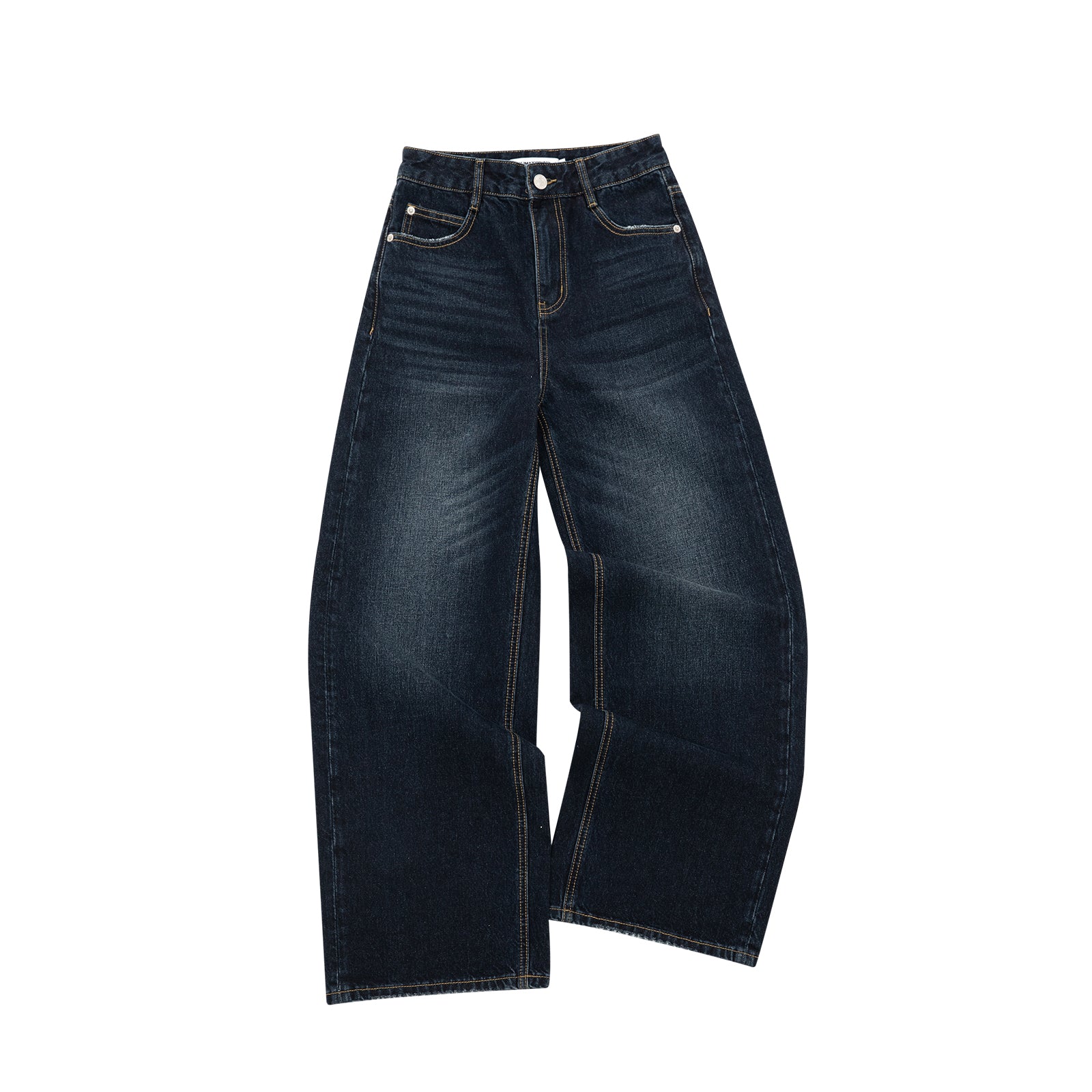 Retro Dark Blue Washed Whiskered Straight Leg Jeans