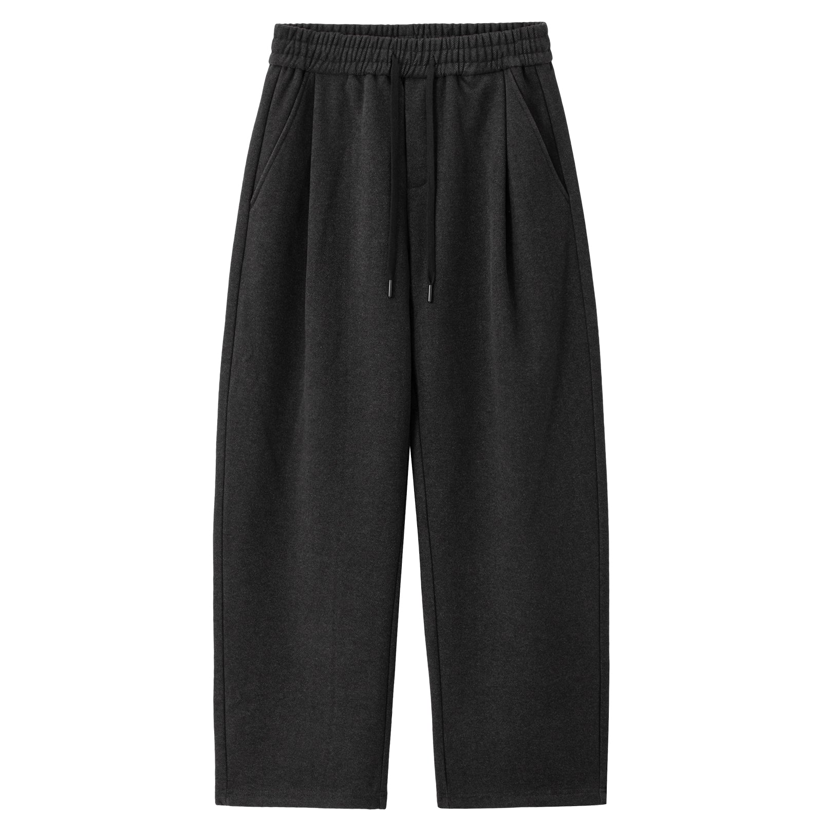 Dark Grey Twill Warm Wide Pleated Casual Pants
