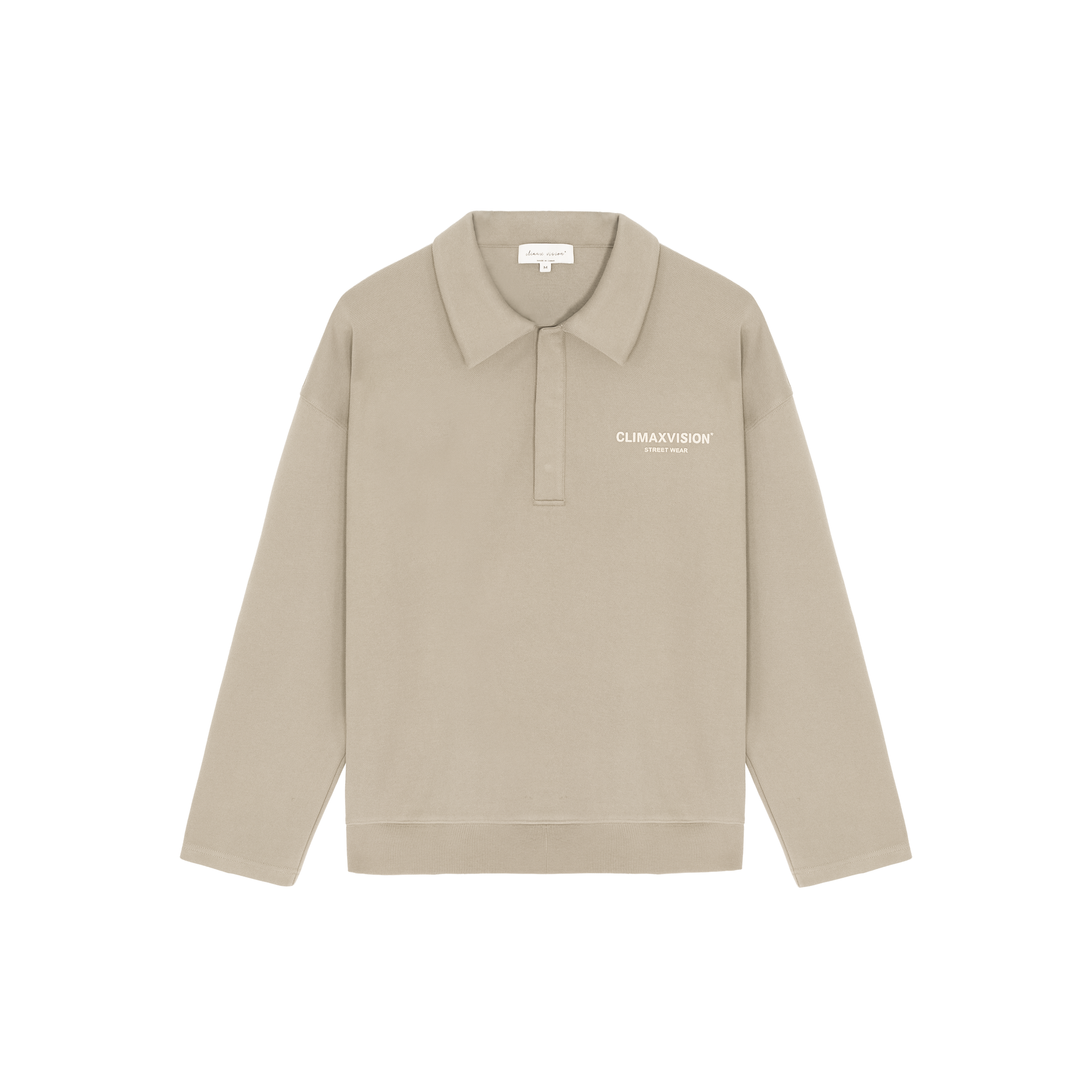 Wheat-colored Double-breasted Lettering Polo Sweatshirt