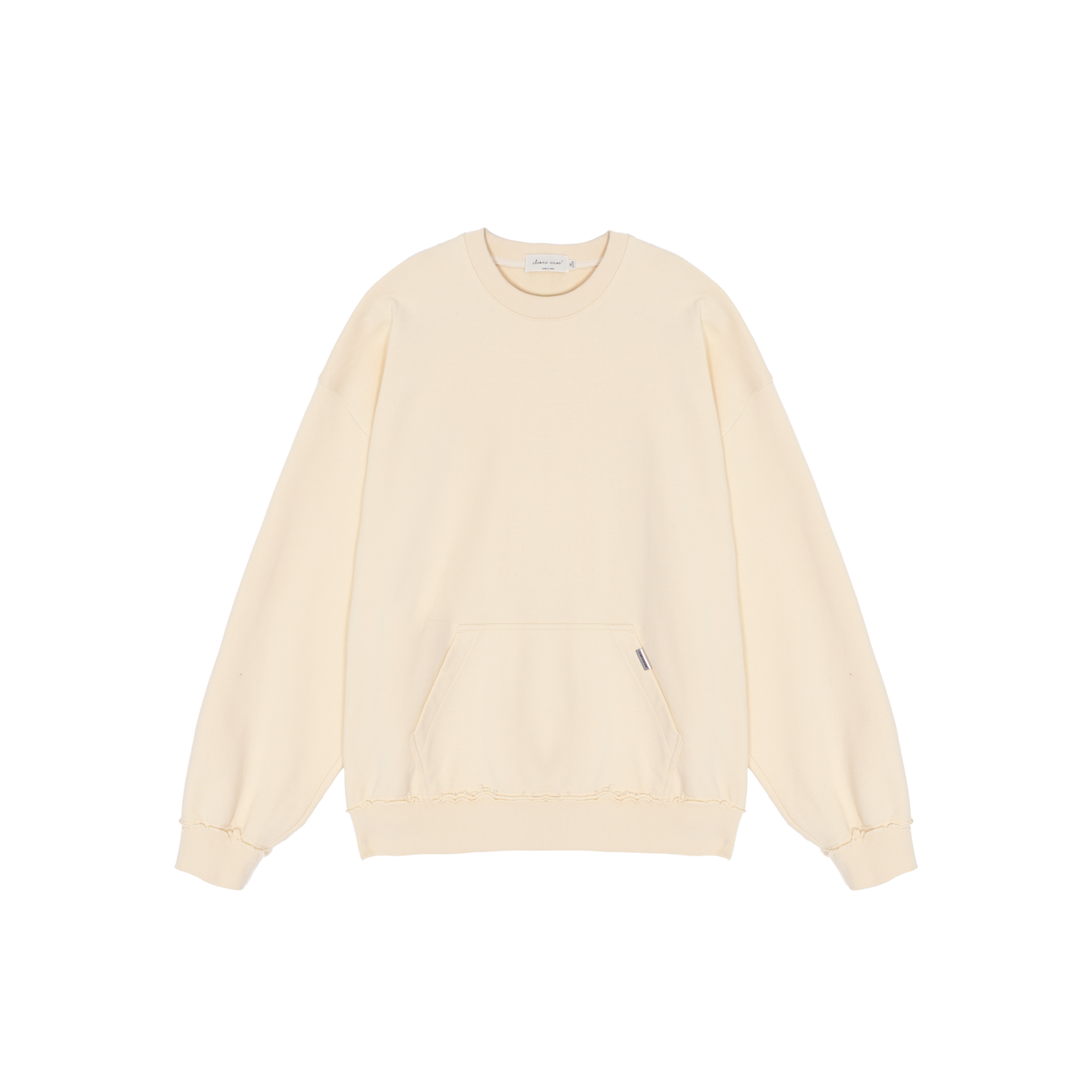 Beige Raw Edge Patch Pocket Sweatshirt